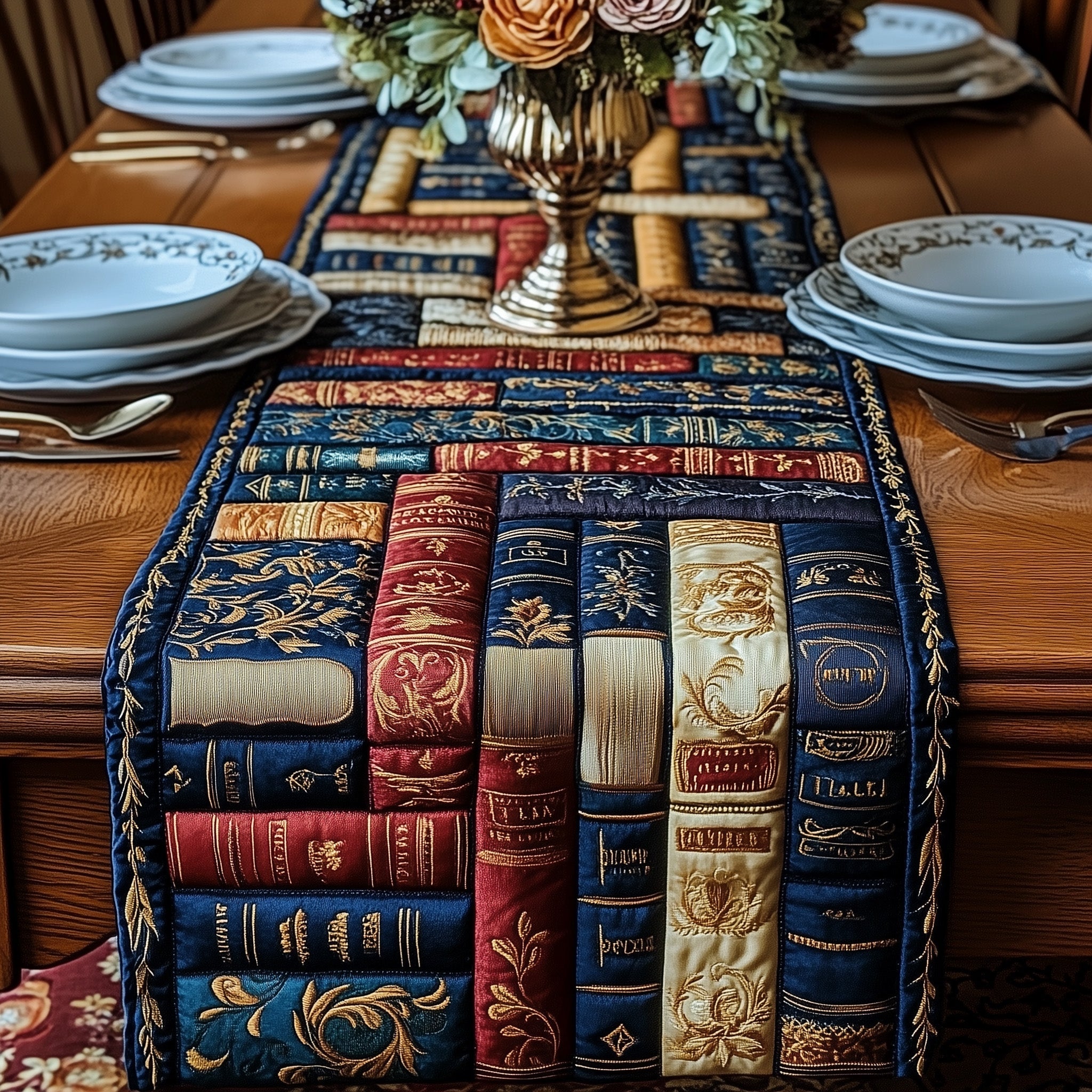 Vintage Books Quilted Table Runner Cool Table Runner Gifts For Book Lovers Friends
