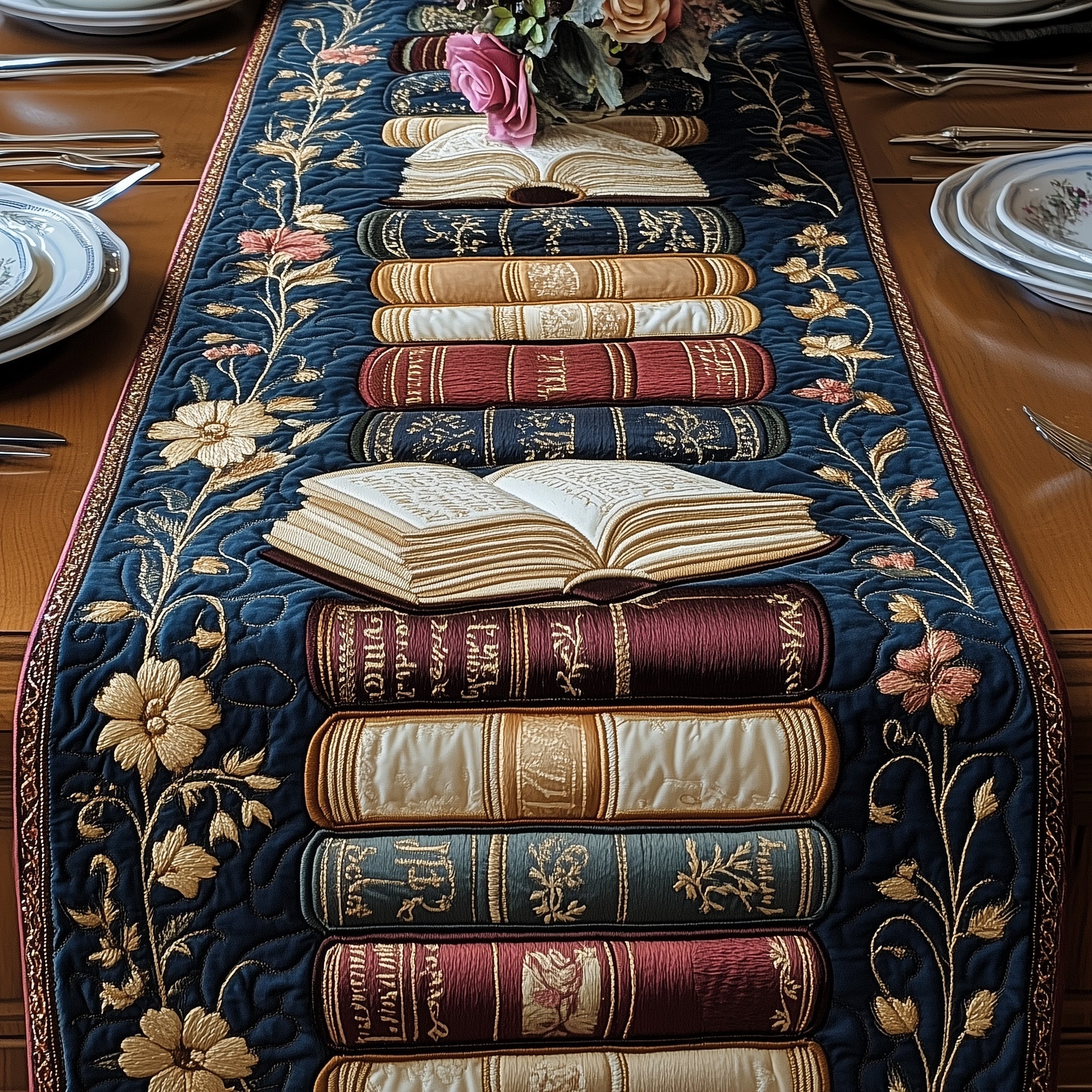 Vintage Books Quilted Table Runner Formal Dining Table Runners Best Unique Book Gifts