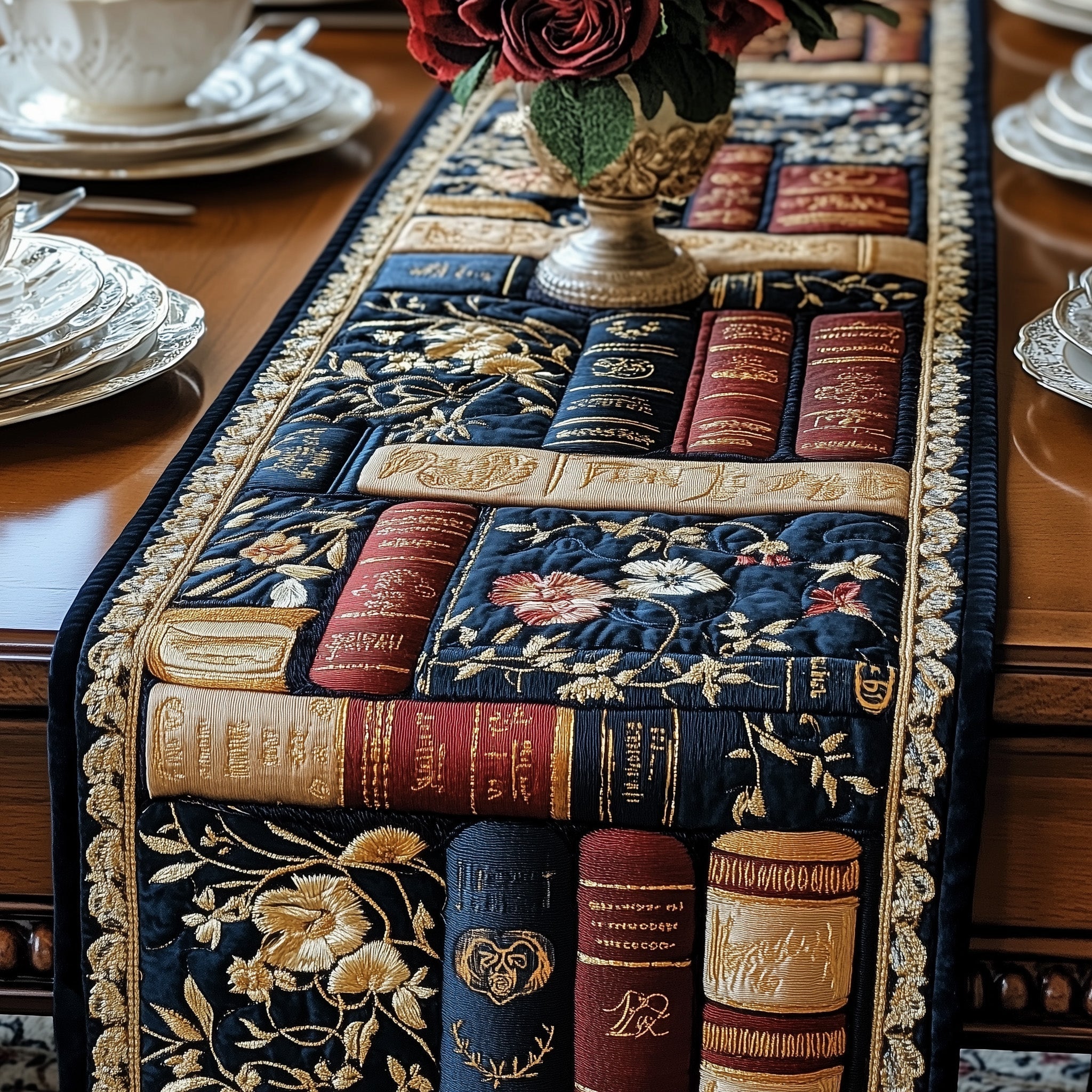 Vintage Books Quilted Table Runner Table Mat Runner Book Lover Gifts For Girlfriend