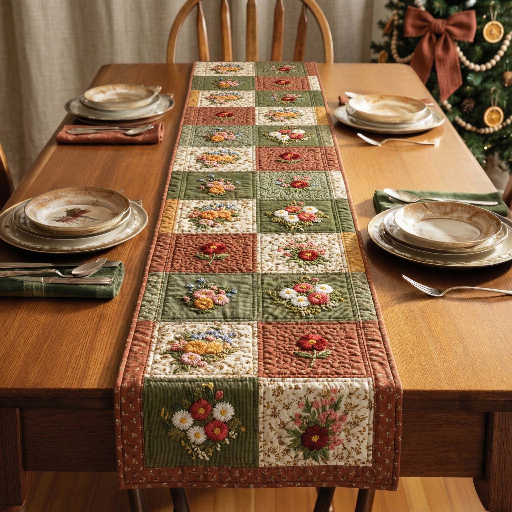 Vintage Bouquet Quilted Table Runner Spring Floral Table Runner Mother's Day Gifts For Girlfriend