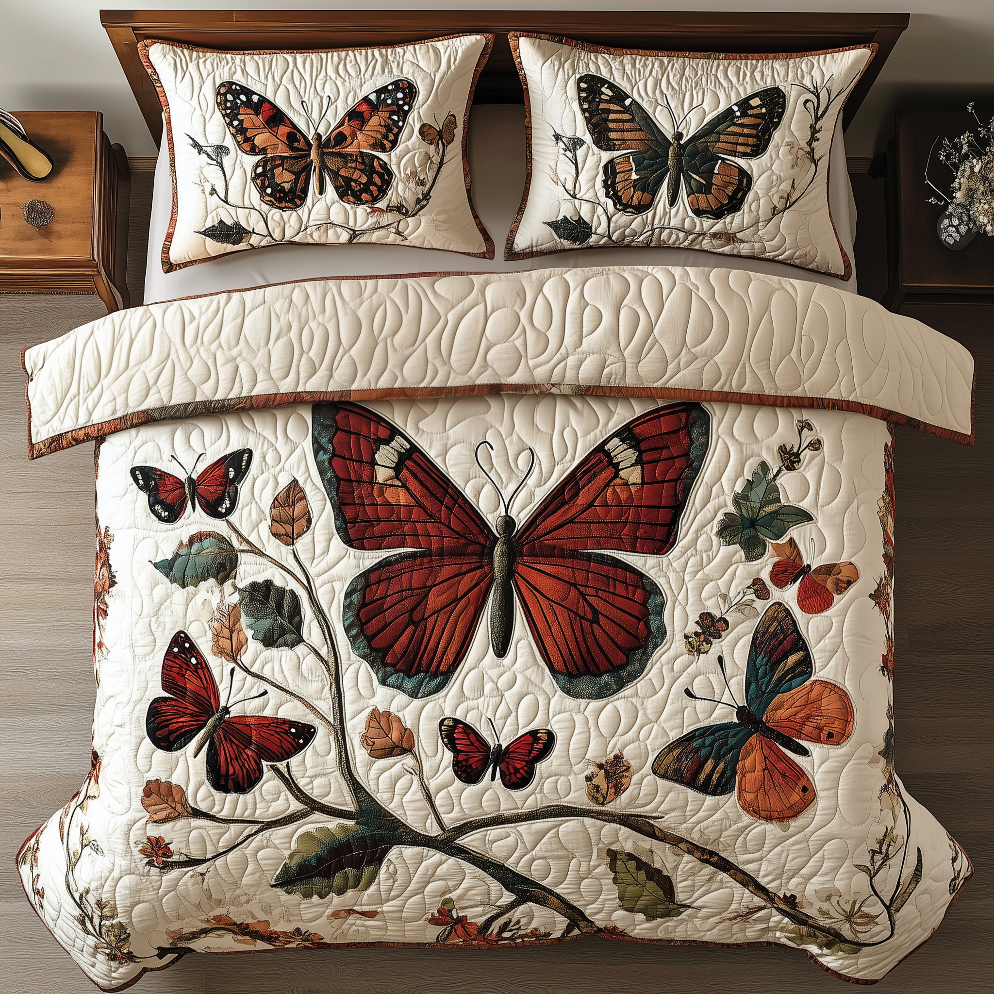 Vintage Butterfly Quilted Bedding Set Bedspreads Butterfly Gifts For Ladies