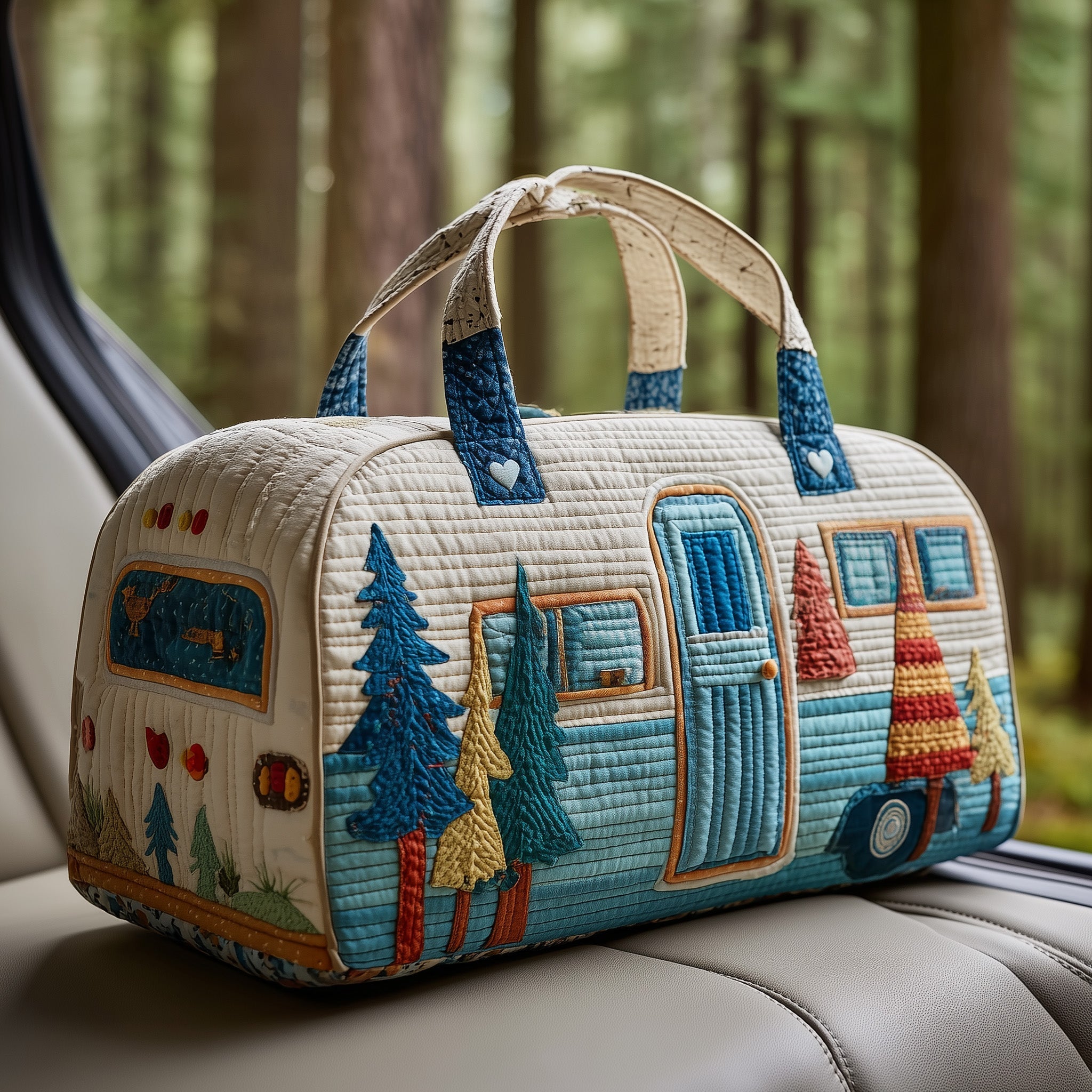 Vintage Camping Trailer Quilted Duffle Bag Best Weekender Bag Mother's Day Gifts For Girlfriend