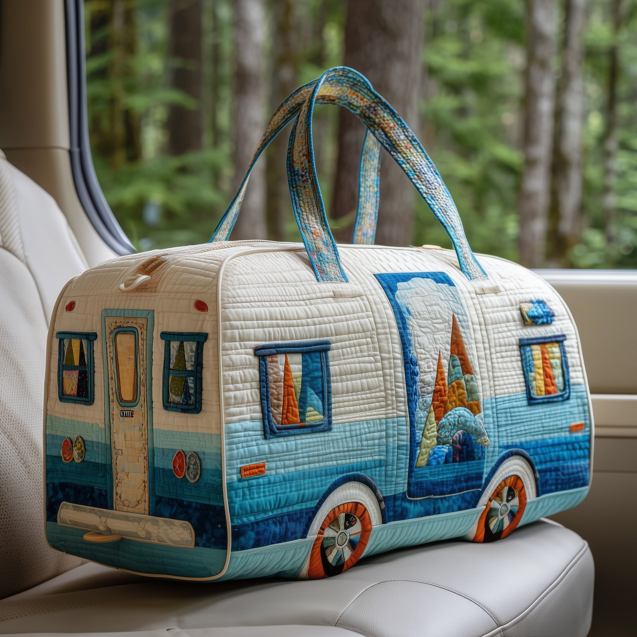Vintage Camping Trailer Quilted Duffle Bag Duffel Weekender Bag Good Gifts For Your Mom
