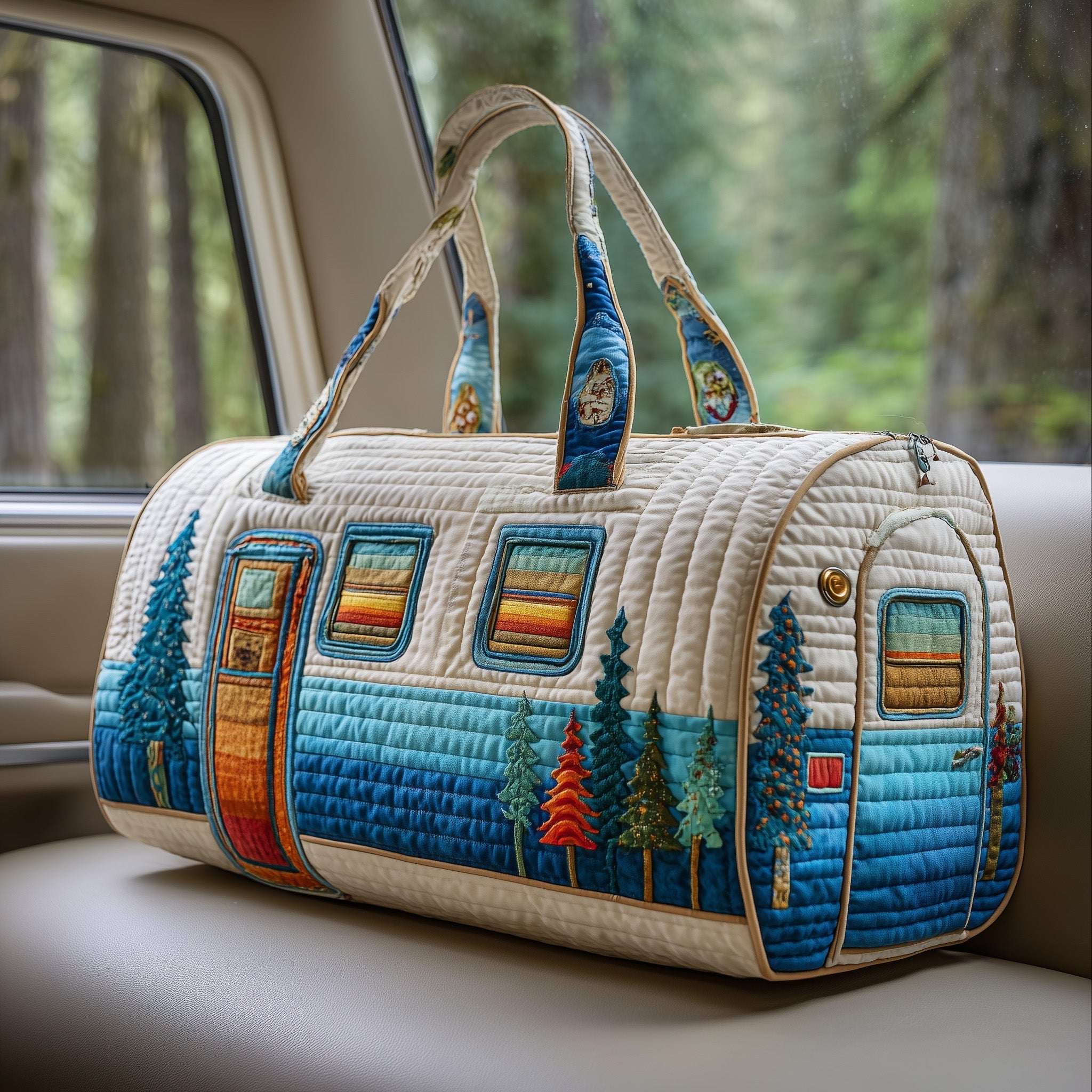Vintage Camping Trailer Quilted Duffle Bag Female Weekend Bag Meaningful Mother's Day Gifts