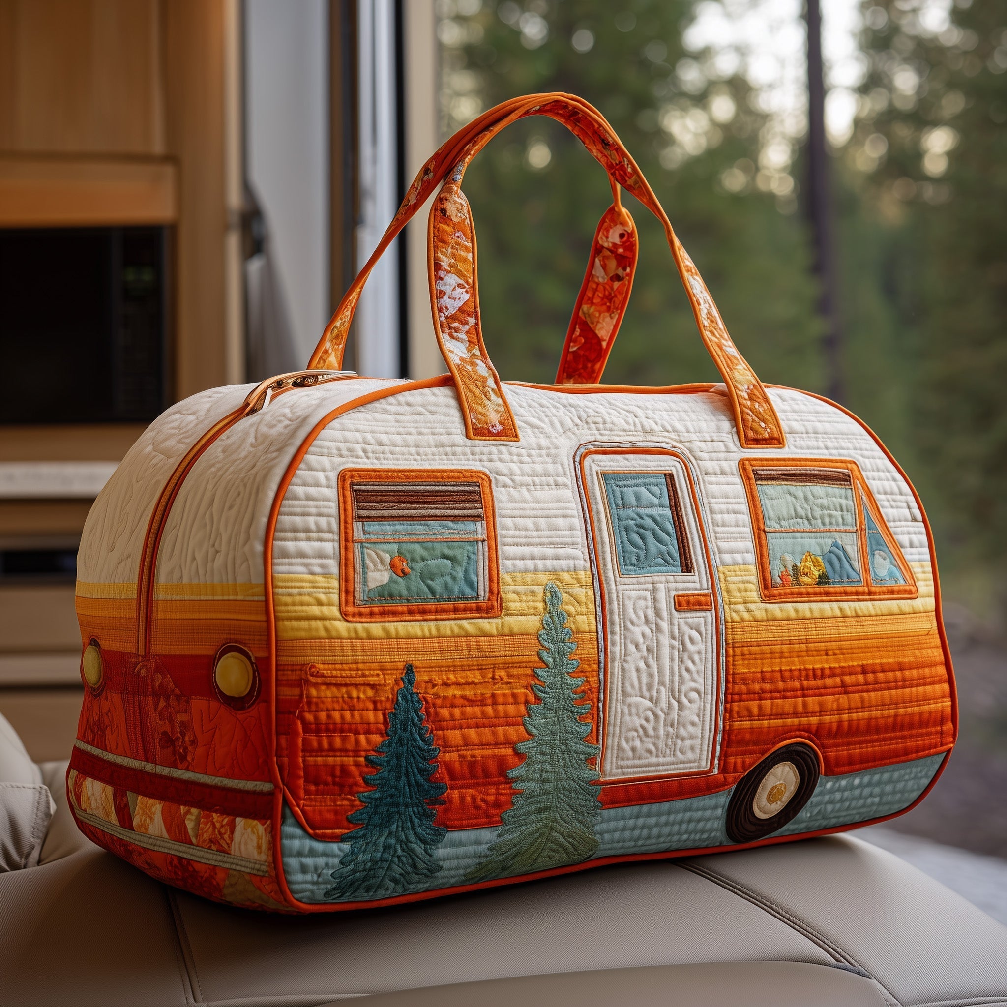 Vintage Camping Trailer Quilted Duffle Bag Travel Duffel Women Mother's Day Gifts From Son