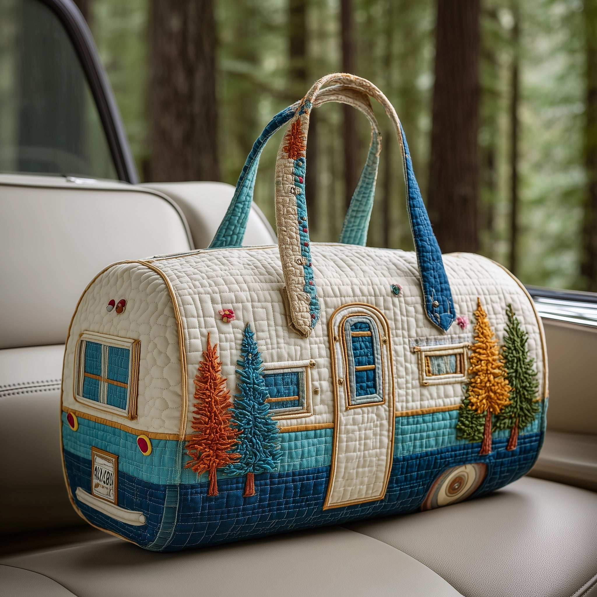 Vintage Camping Trailer Quilted Duffle Bag Weekend Duffle Bag Holiday Gifts For Mom