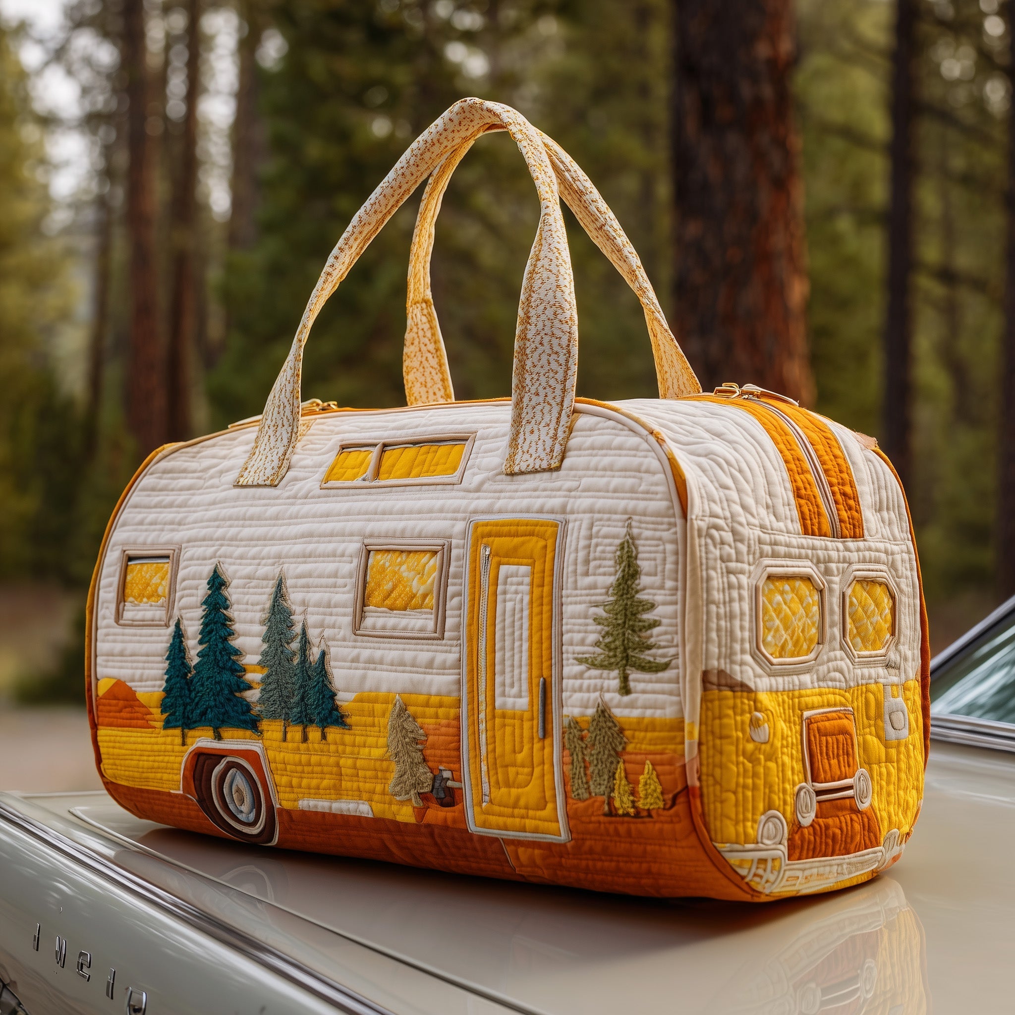 Vintage Camping Trailer Quilted Duffle Bag Weekender Bag Women Perfect Gifts For Mom
