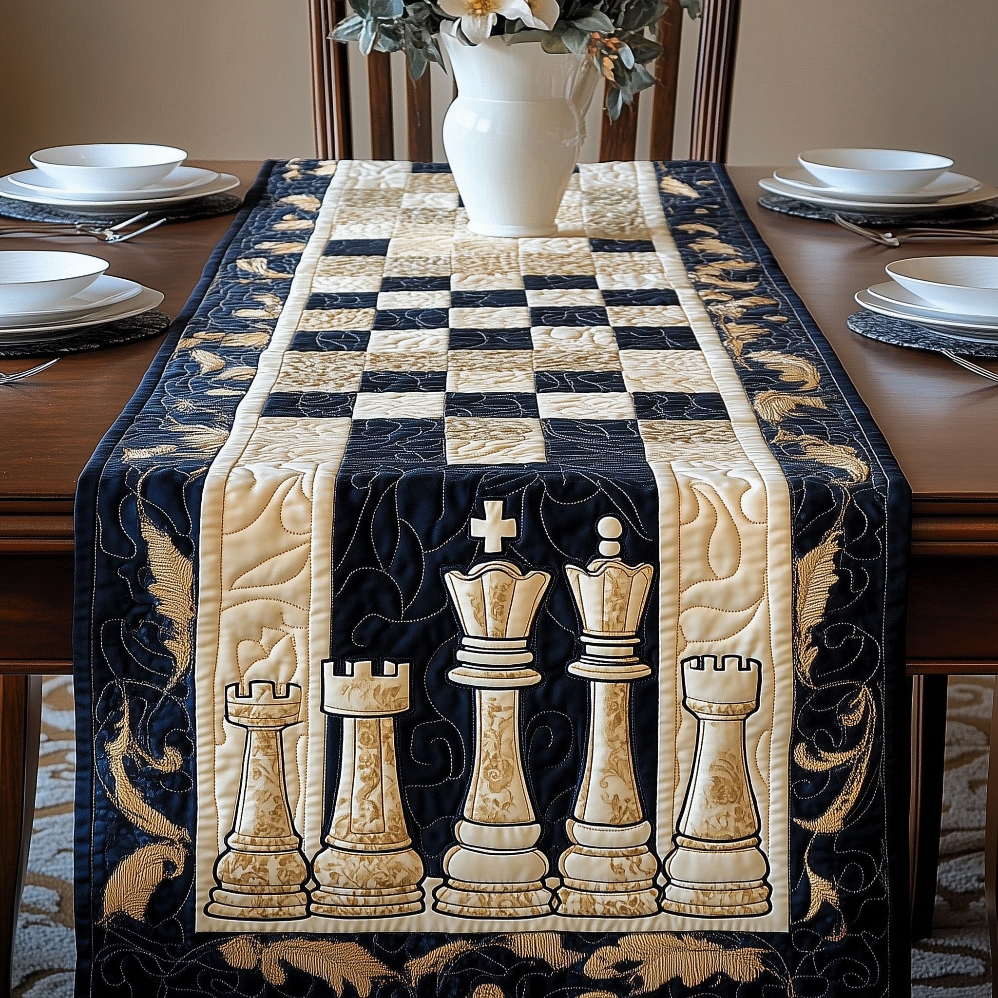 Vintage Chess Quilted Table Runner Holiday Table Runners Mardi Gras Gifts For Women