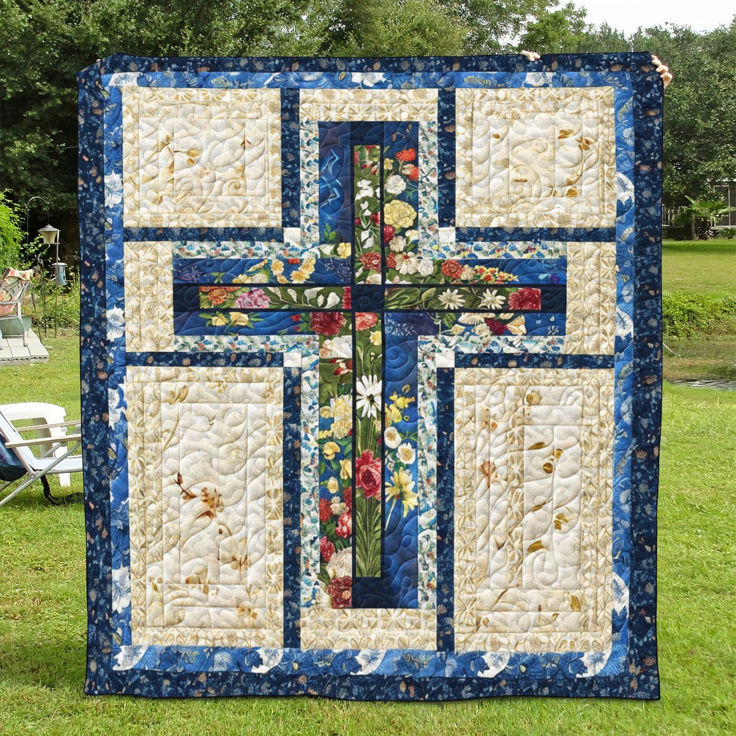 Vintage Christian Cross Quilted Blanket Bed Bedding Set Christian Father'S Day Gifts