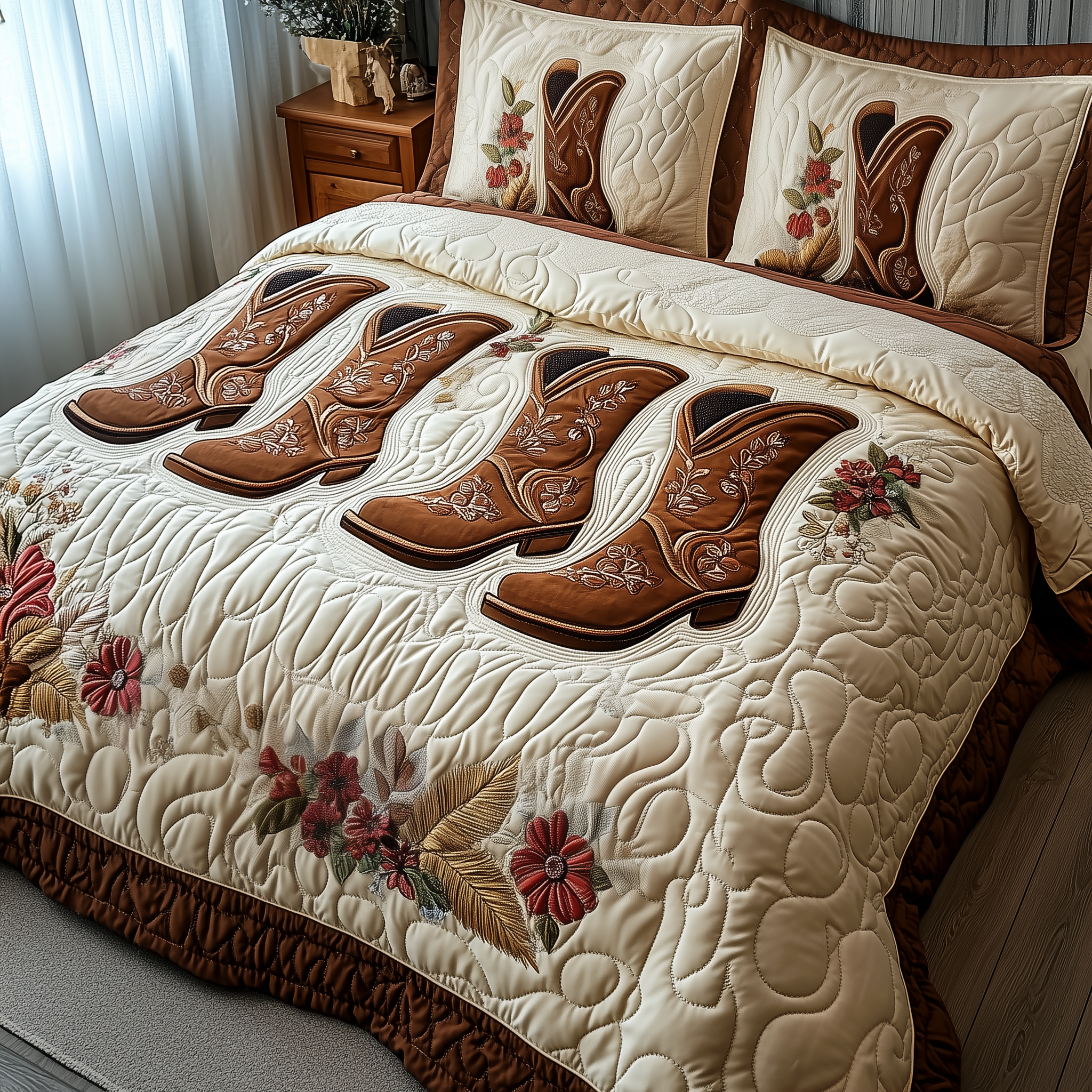 Vintage Cowboy Boots Quilted Bedding Set Best Sheet Sets Western Christmas Gifts For Him