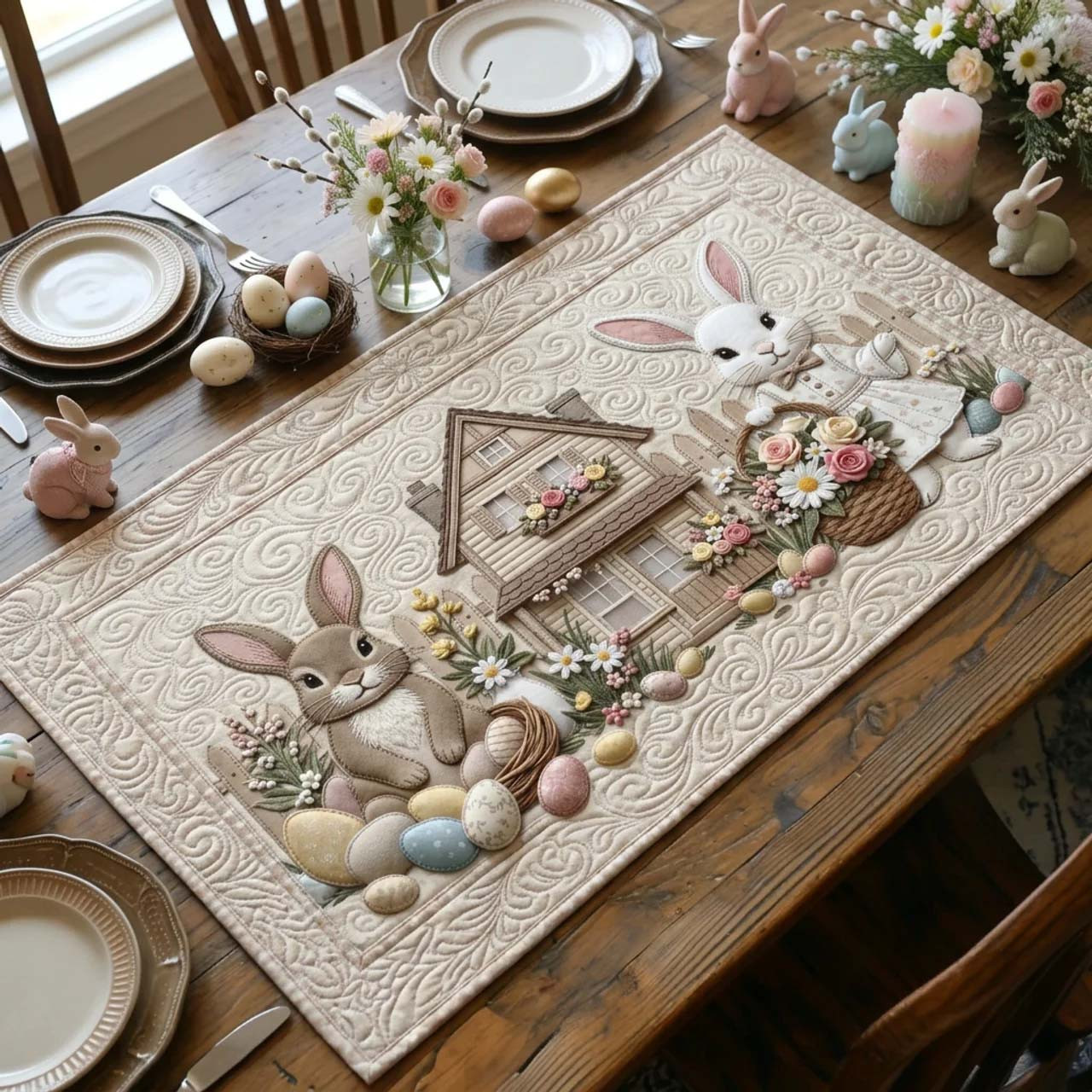 Vintage Easter Quilted Table Runner Holiday Runner Dining Unique Easter Gifts Holiday