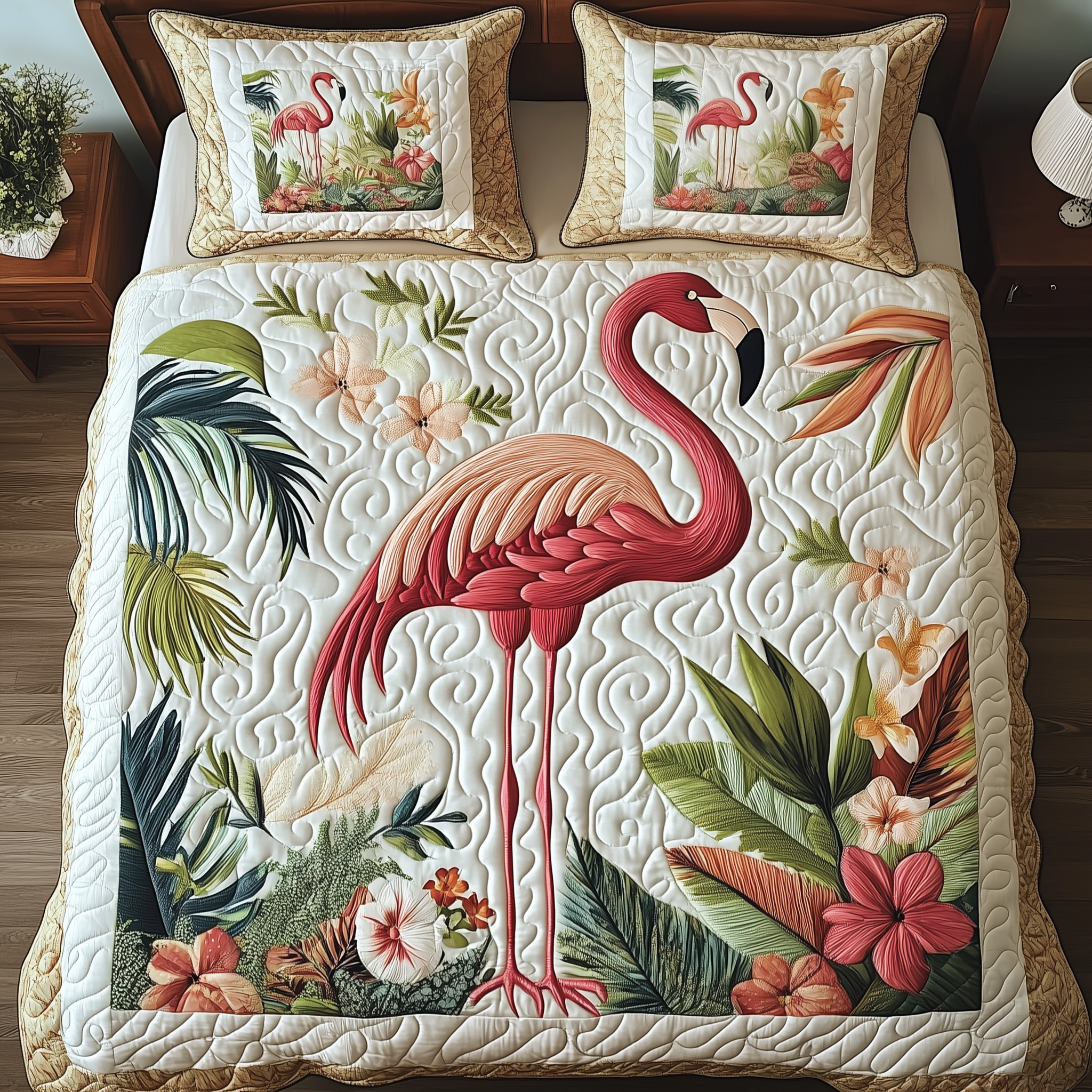 Vintage Flamingo Quilted Bedding Set Best King Bedding Sets Flamingo Gifts For Her