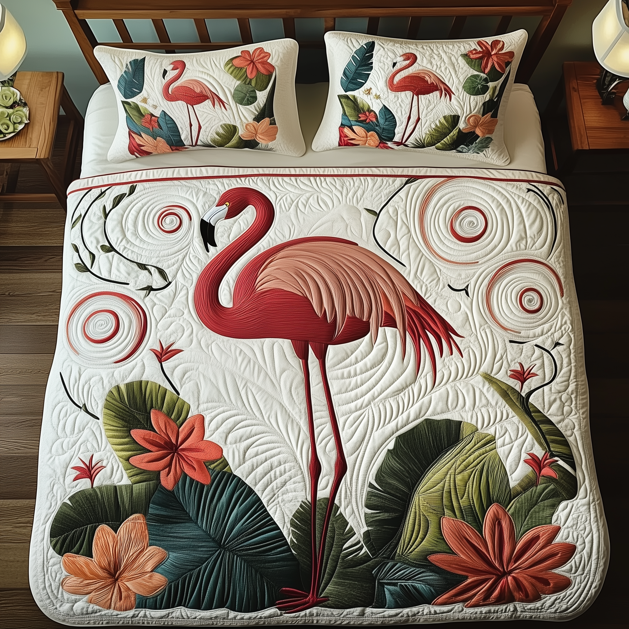 Vintage Flamingo Quilted Bedding Set Unique Bed Sheets Flamingo Presents