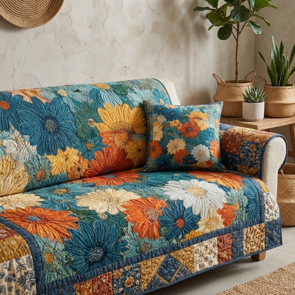 Vintage Garden Quilted Sofa Cover Furniture Covers Hippy Christmas Gifts