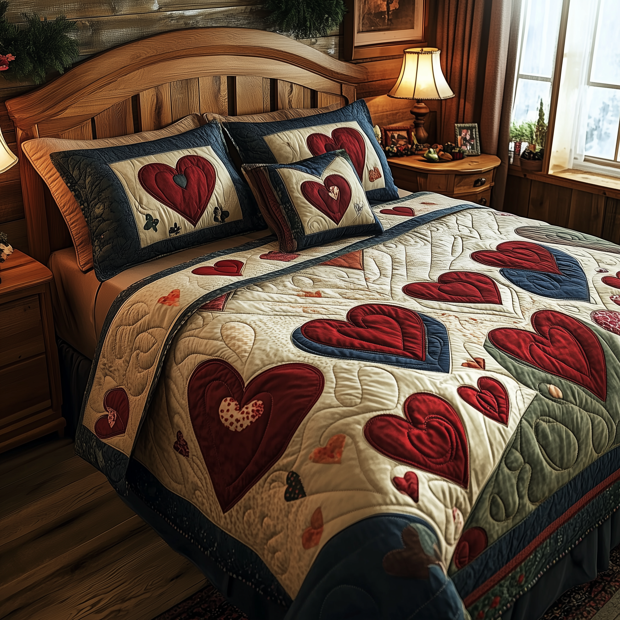 Vintage Heart Quilted Bedding Set Bed Comforter Set Engagement Gift Ideas