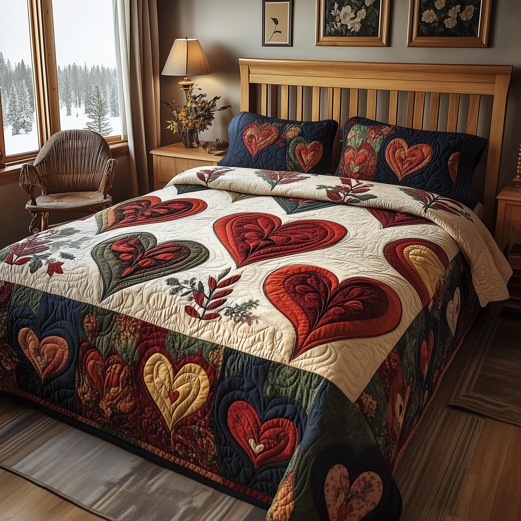 Vintage Heart Quilted Bedding Set Best Bedding Sets Gift For Couples