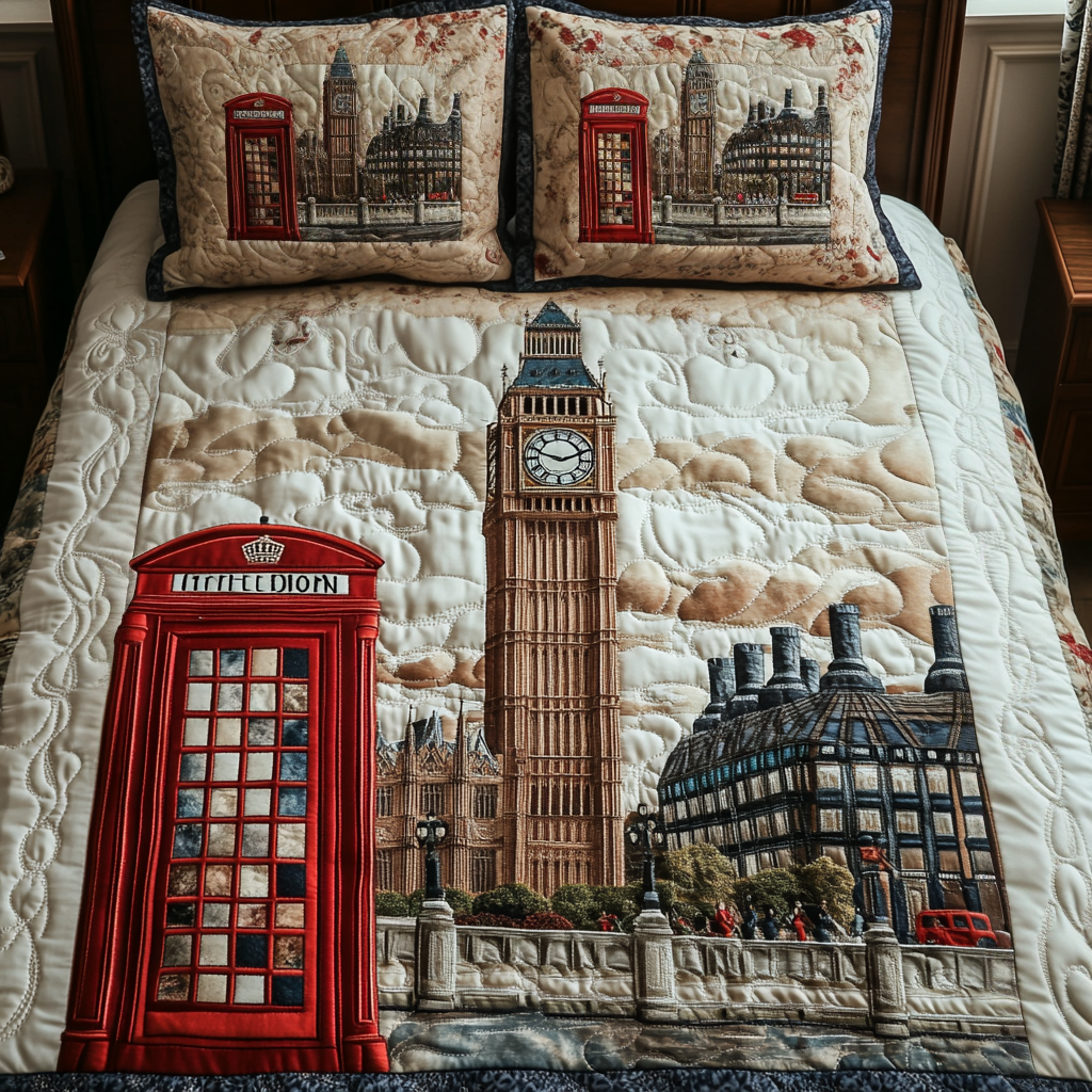 Vintage London Quilted Bedding Set Cute Bed Sheet Set Special Birthday Gifts For Grandma