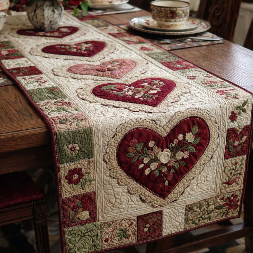 Vintage Love Quilted Table Runner Valentine Table Runner Valentine Day Ideas For Men