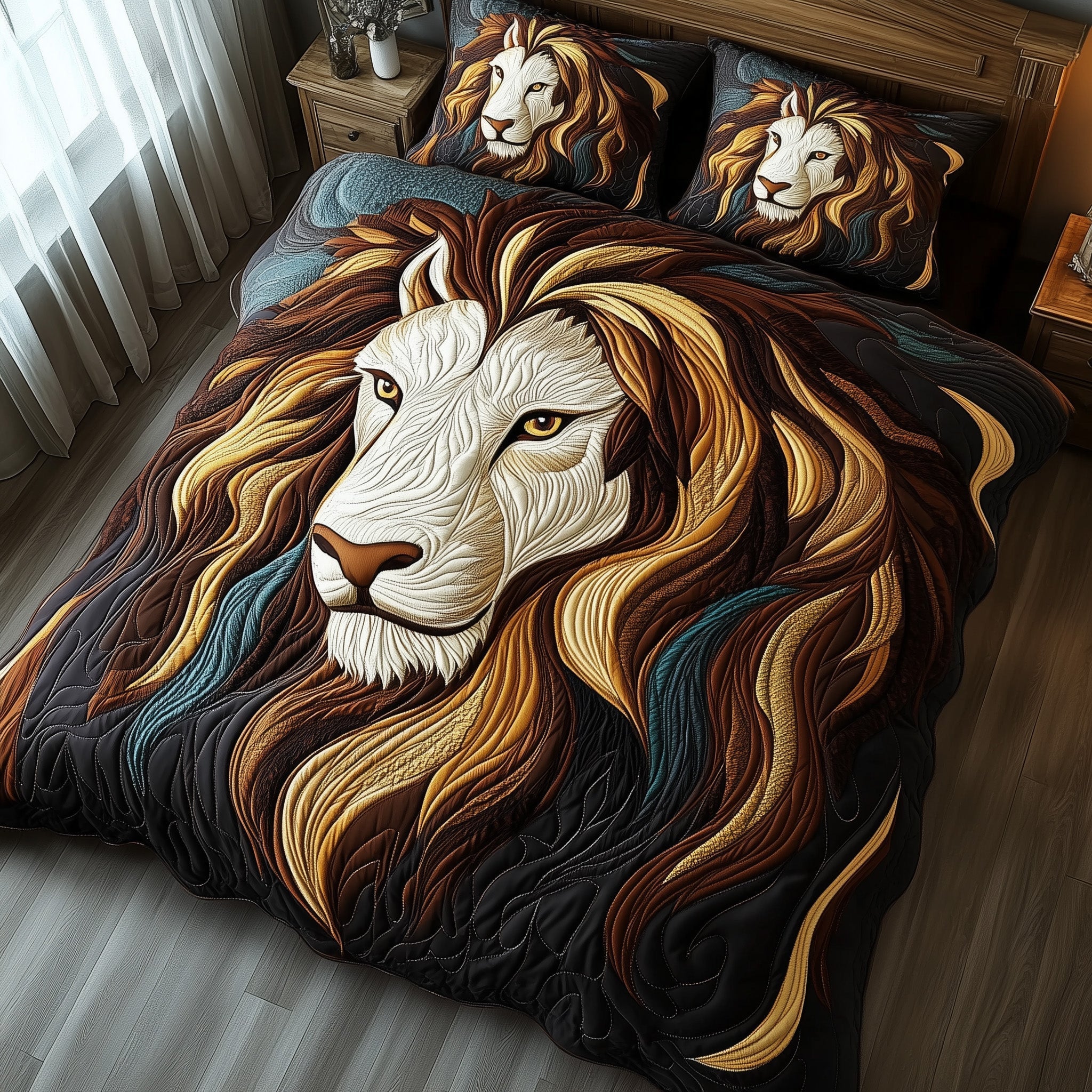 Vintage Majestic Lion Quilted Bedding Set Best King Sheets Best Lion Gifts For Him