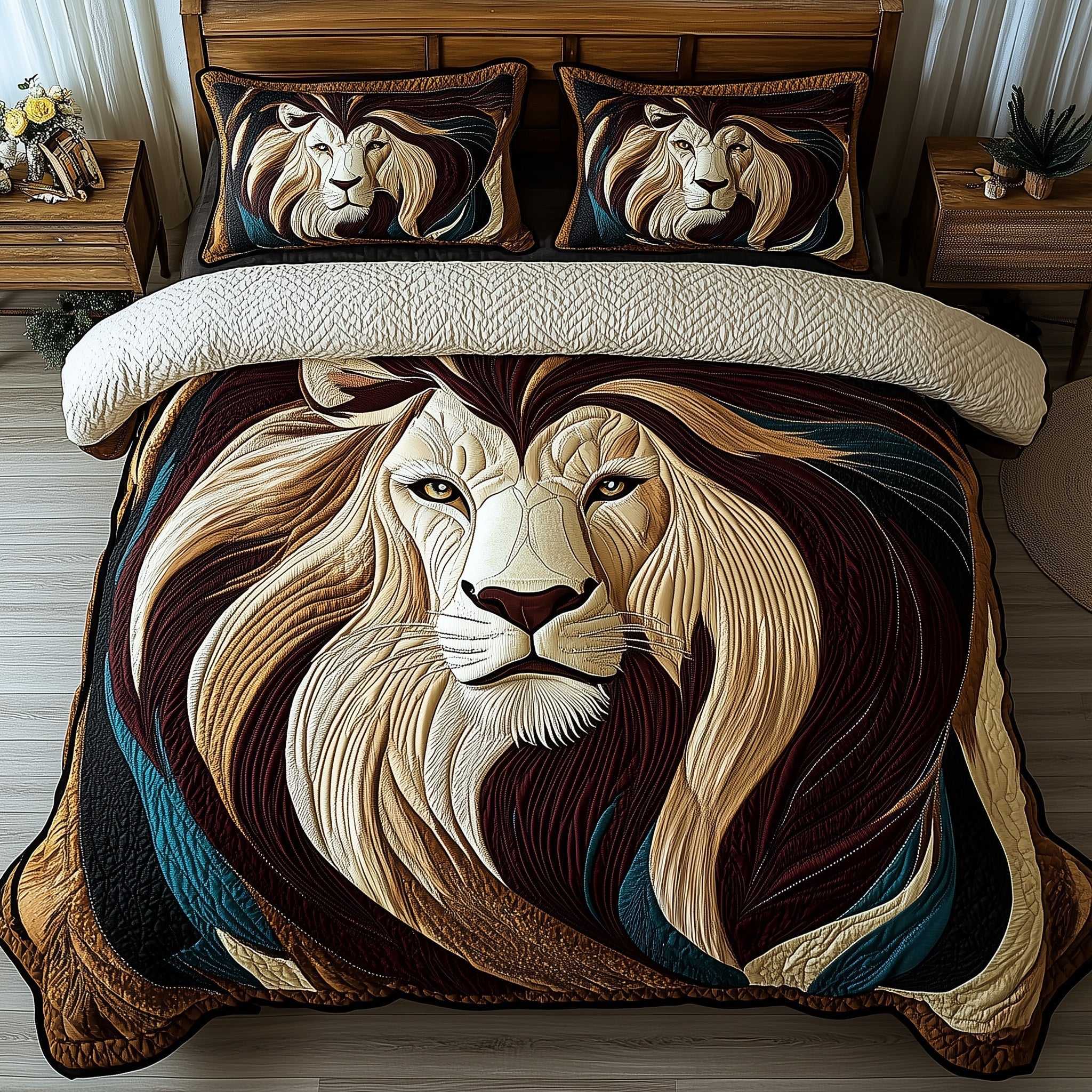 Vintage Majestic Lion Quilted Bedding Set Best Sheet Sets Unique Lion Gift Items