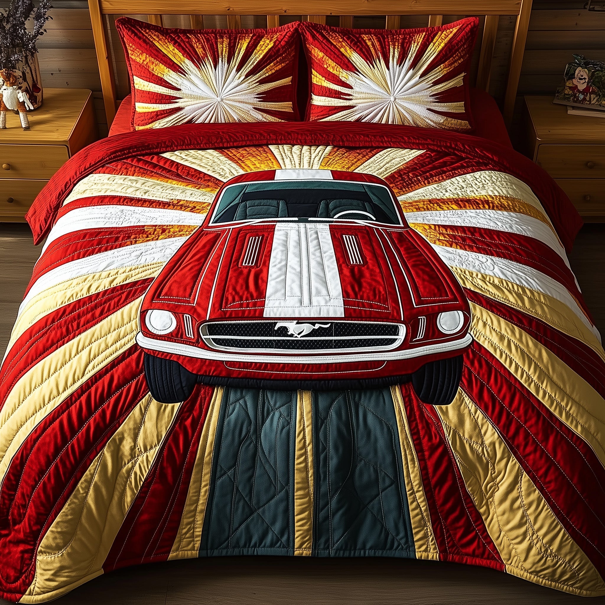 Vintage Mustang Quilted Bedding Set Bed Bedding Set Sea Turtle Gifts For Him