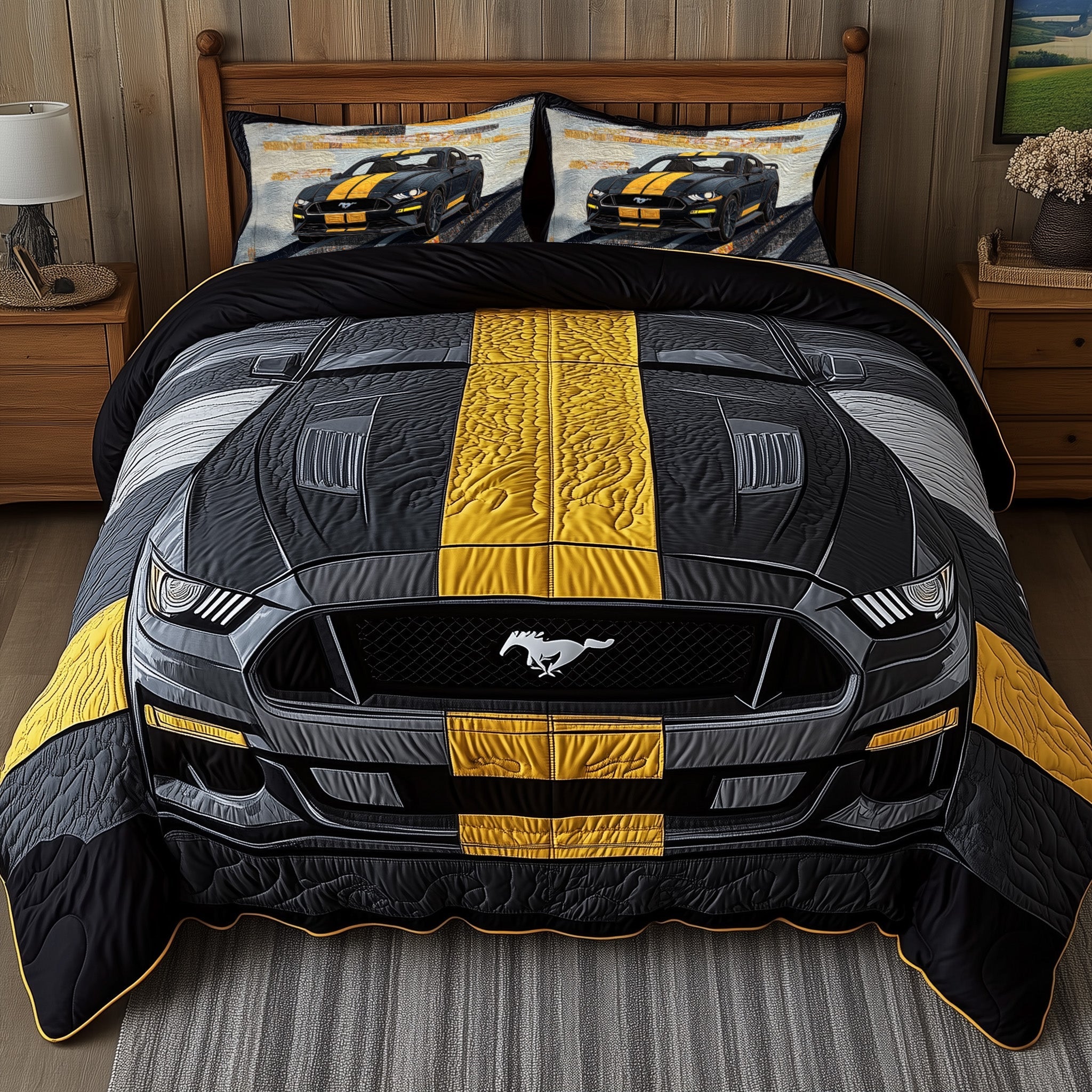 Vintage Mustang Quilted Bedding Set Best Bedding Sets Gifts For Sea Turtle Lovers