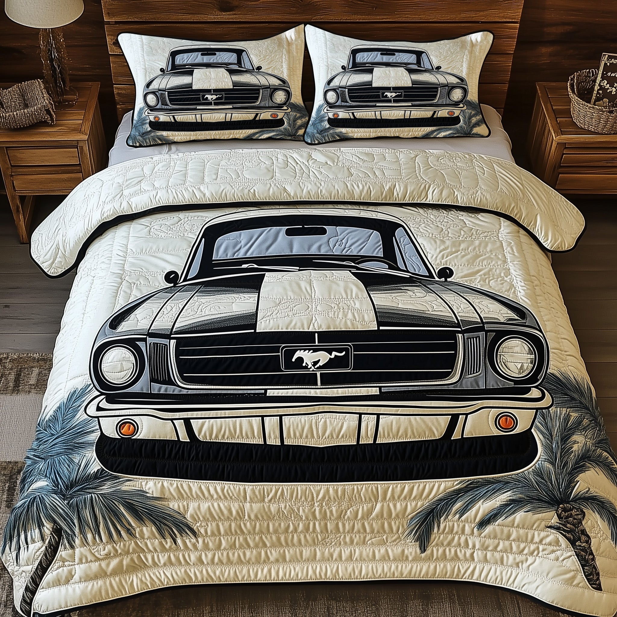 Vintage Mustang Quilted Bedding Set Comforter Sets Queen Sea Turtle Merchandise