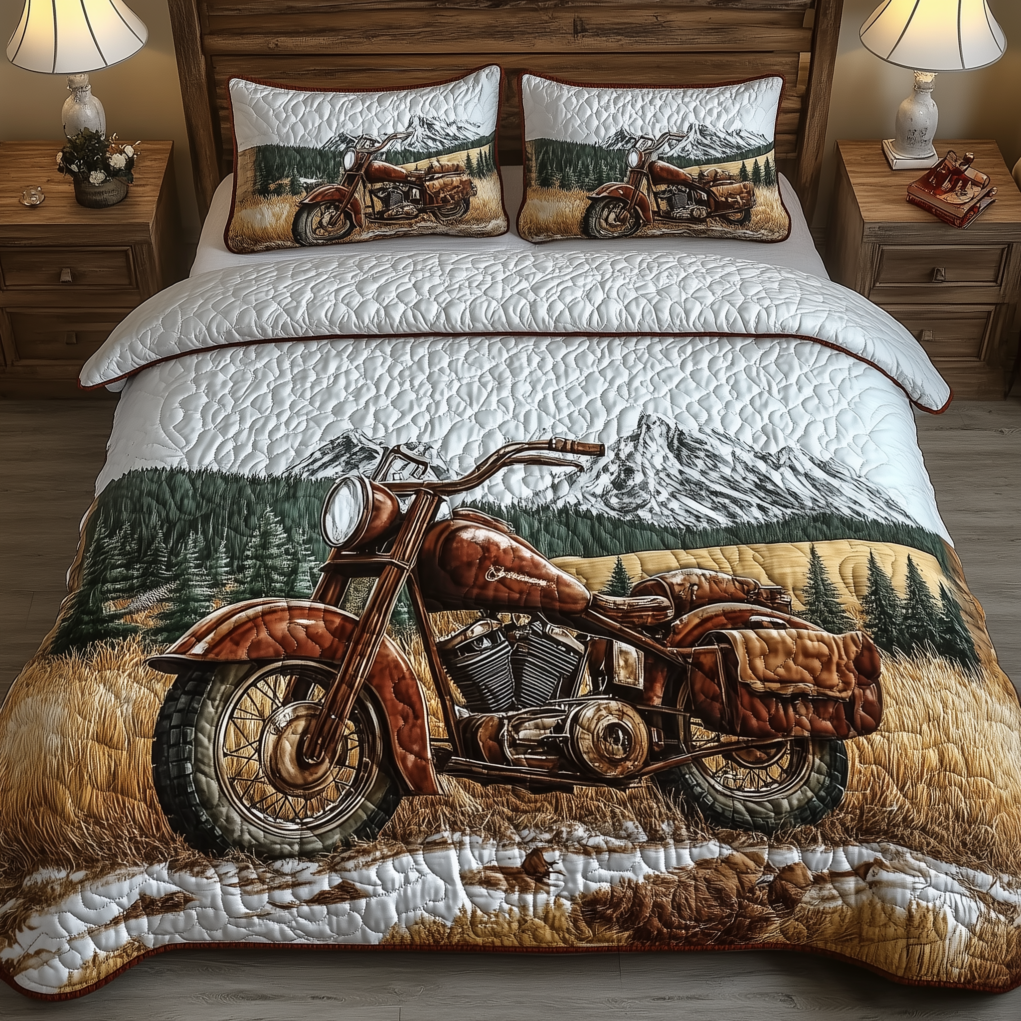 Vintage Old Motorcycle Quilted Bedding Set Best Bedding Sets Good Fathers Day Gifts