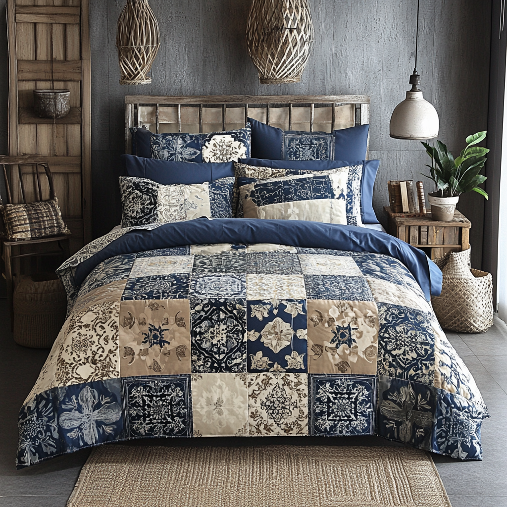 Vintage Patchwork Charm Quilted Bedding Set Best King Sheets Good Mother's Day Gifts For Mom