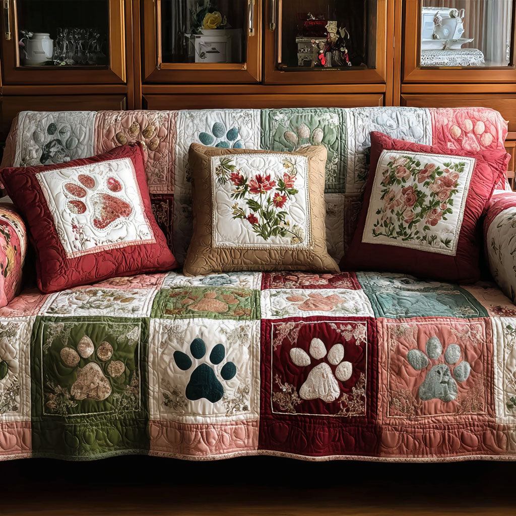 Vintage Paw Quilted Sofa Cover Couch Protector Dog Themed Presents
