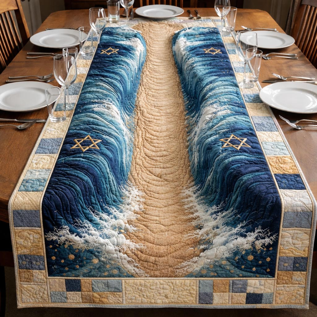 Vintage Pesach Quilted Table Runner Boho Macrame Table Runner Family Gift Ideas