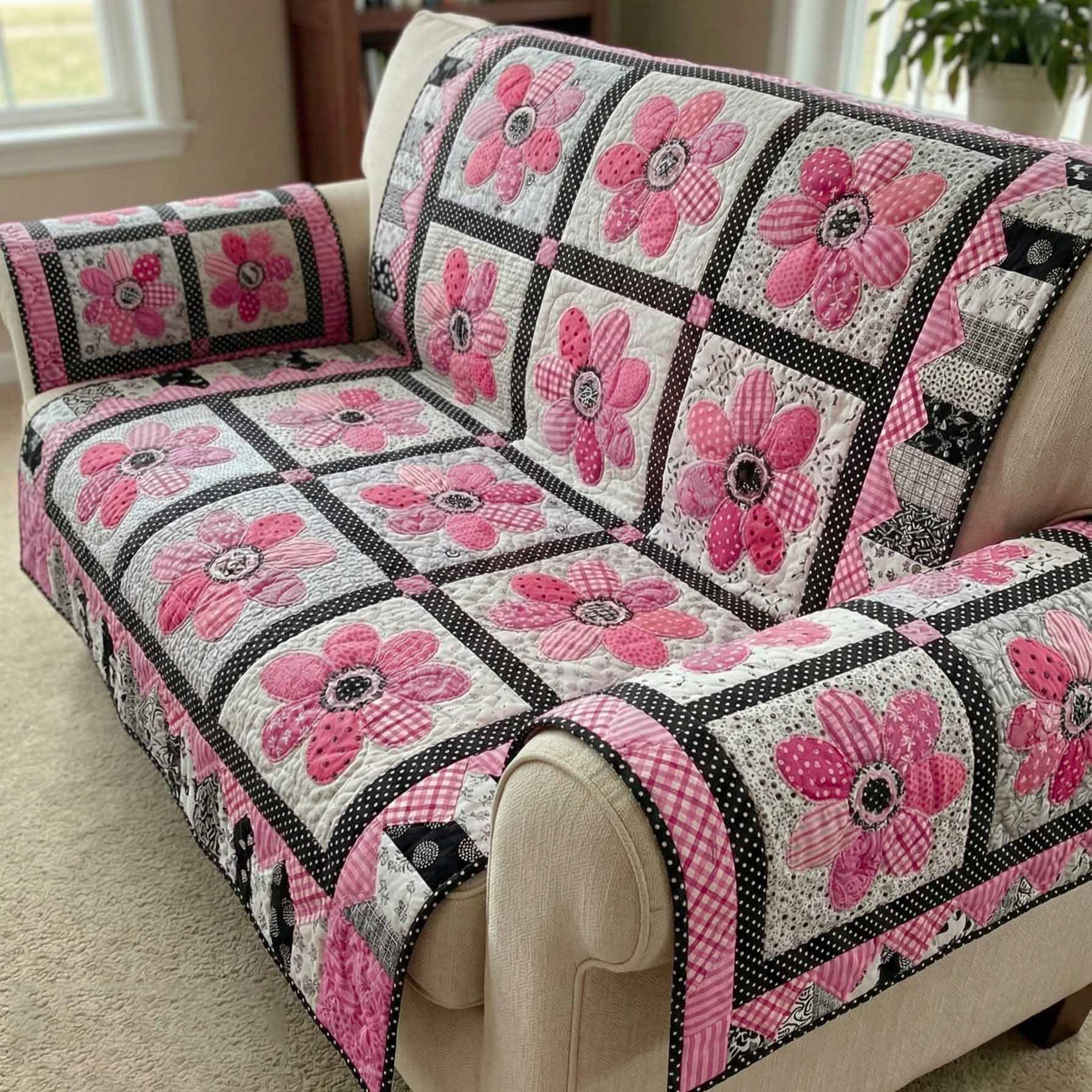 Vintage Petals Quilted Sofa Cover Large Couch Cover Daisy Related Gifts