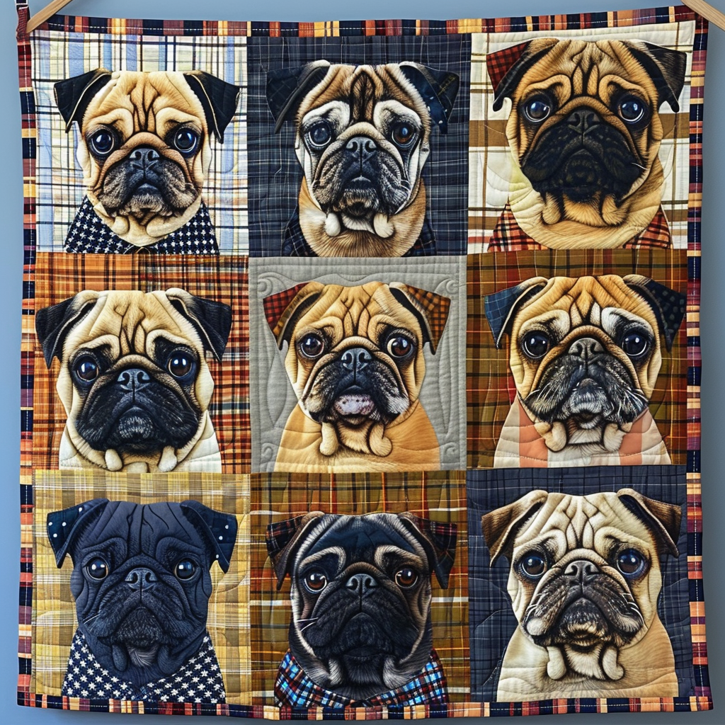 Vintage Pug Art Quilted Blanket Best King Sheet Set Presents For Pug Lovers