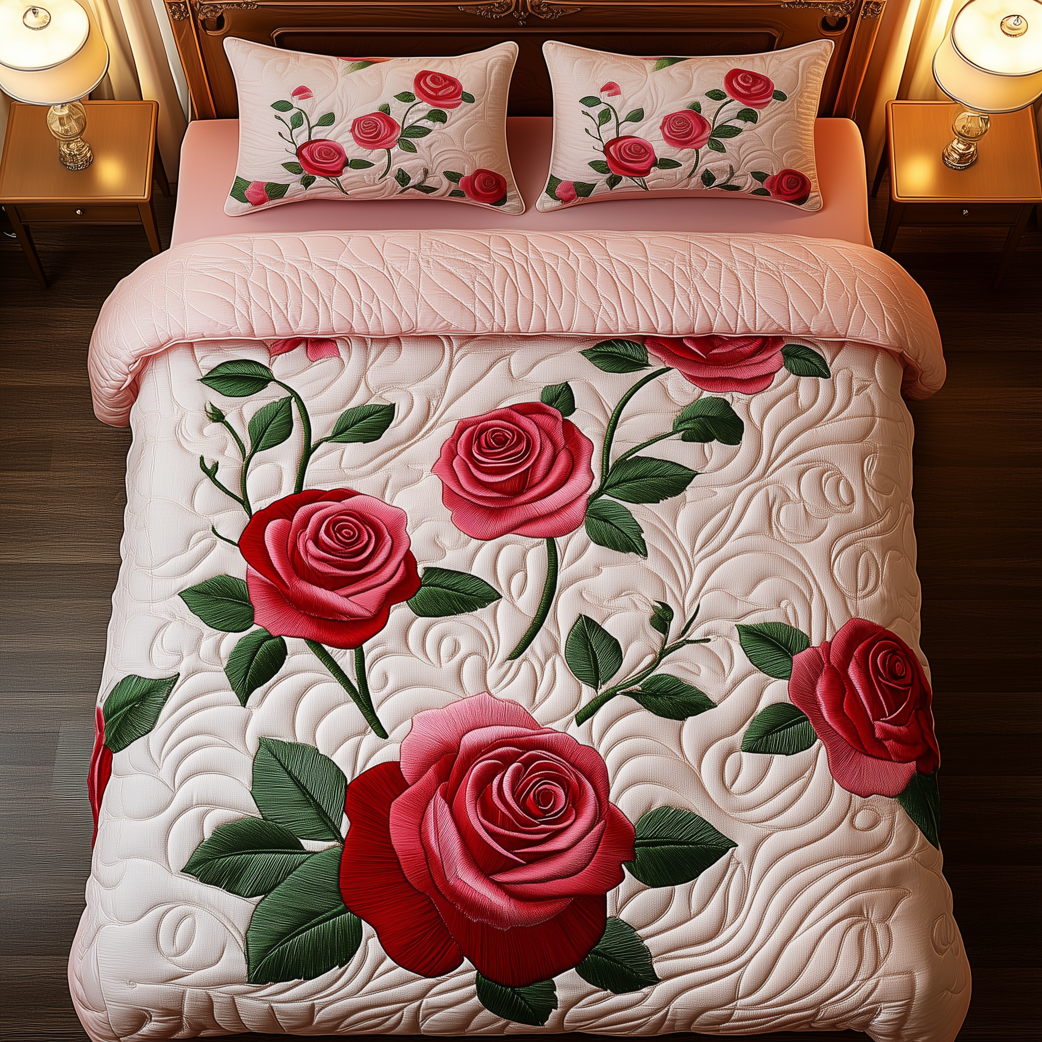 Vintage Roses Quilted Bedding Set Comforter Sets Queen Good Engagement Gifts