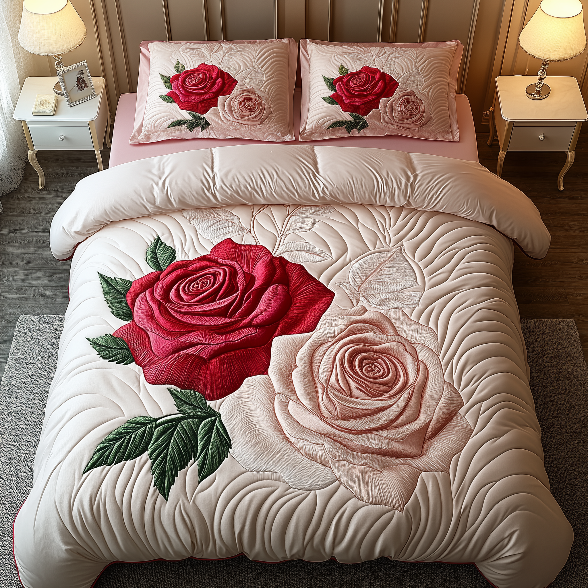 Vintage Roses Quilted Bedding Set King Comforter Sets Gifts For Couples Who Have Everything