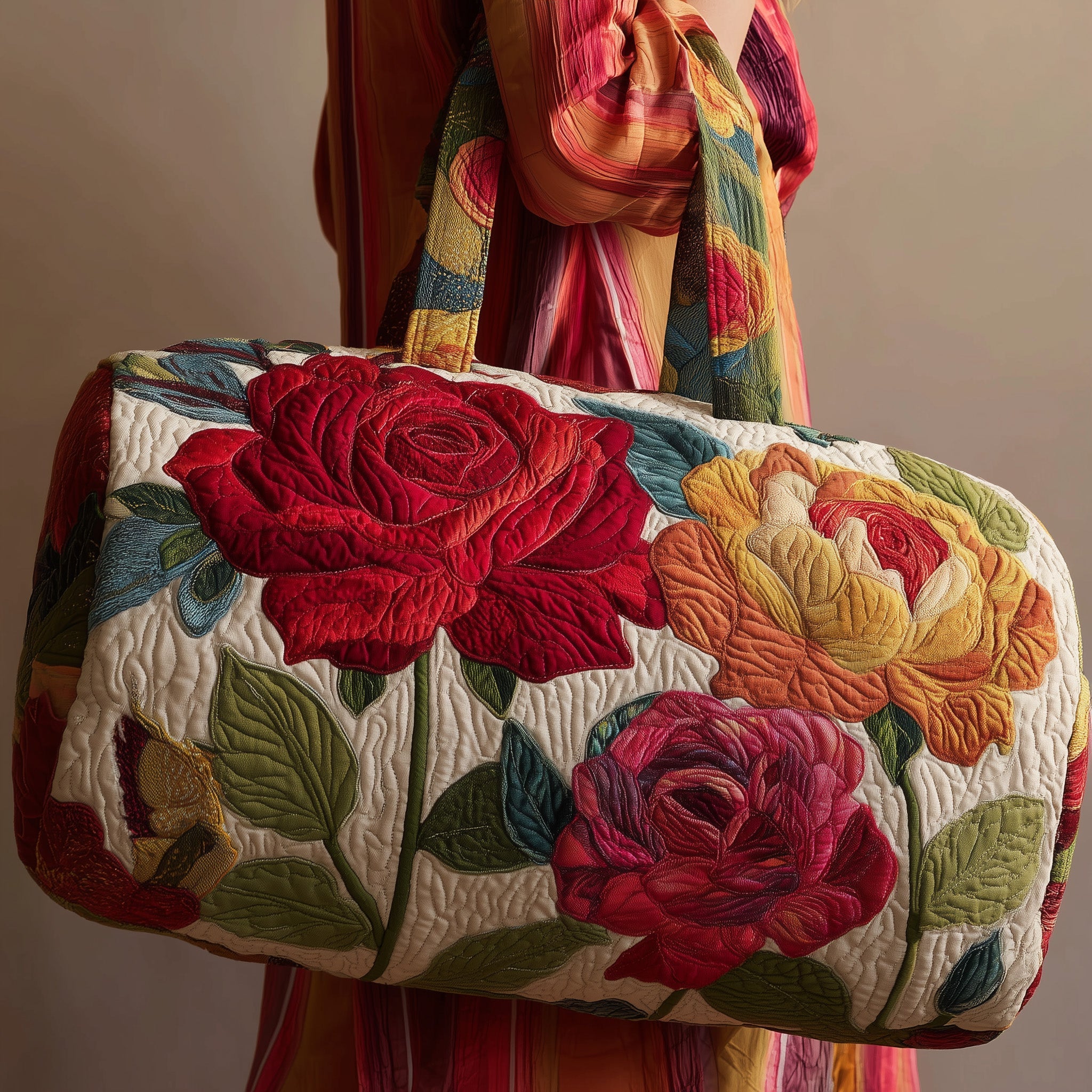 Vintage Roses Quilted Duffle Bag Best Women's Duffel Bag Unique Mother's Day Gift Ideas