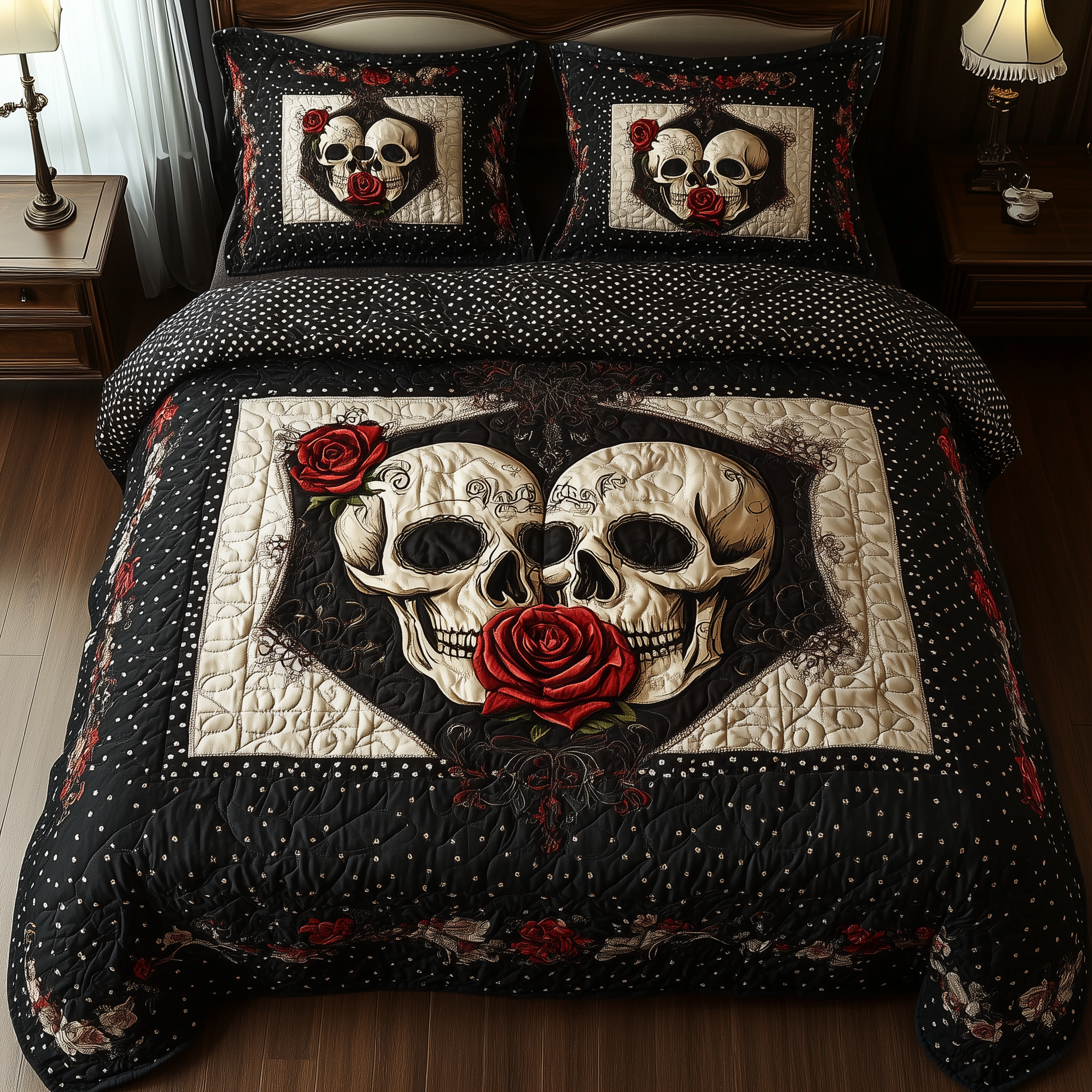 Vintage Skull Quilted Bedding Set Bed Comforter Set Skull Themed Gifts