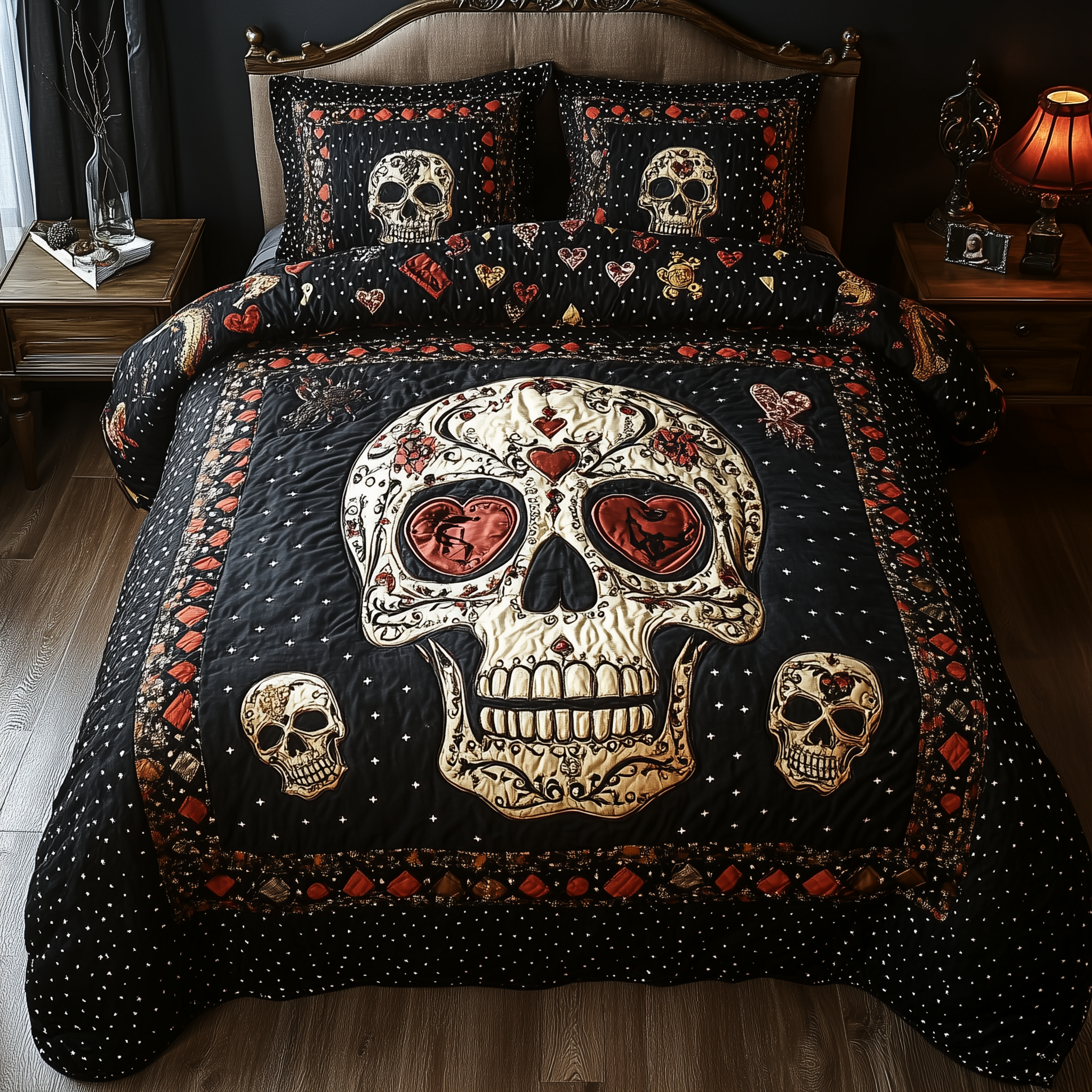 Vintage Skull Quilted Bedding Set Bedroom Ideas Gifts With Skulls On Them