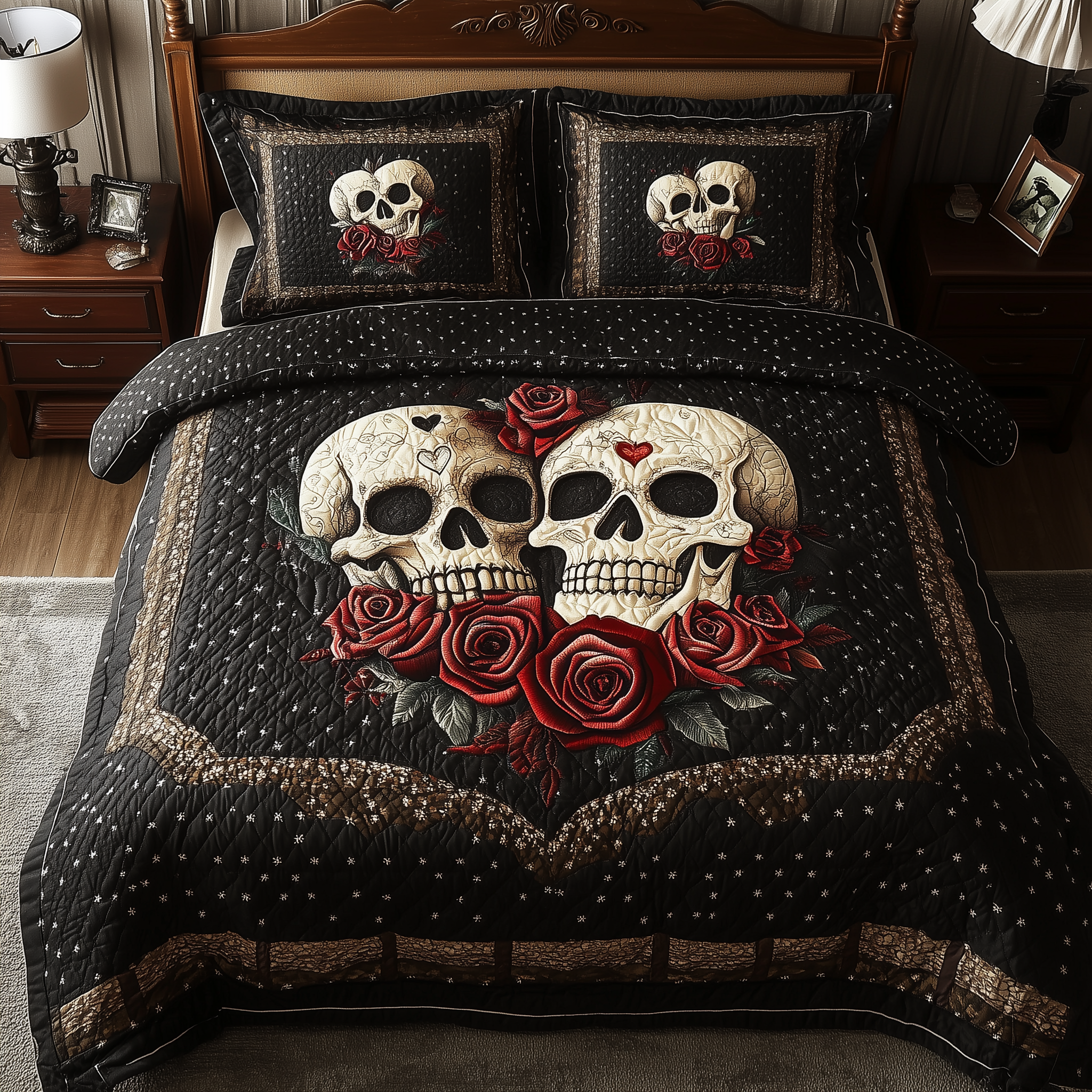Vintage Skull Quilted Bedding Set Bedspread Quilts Skull Presents For Her