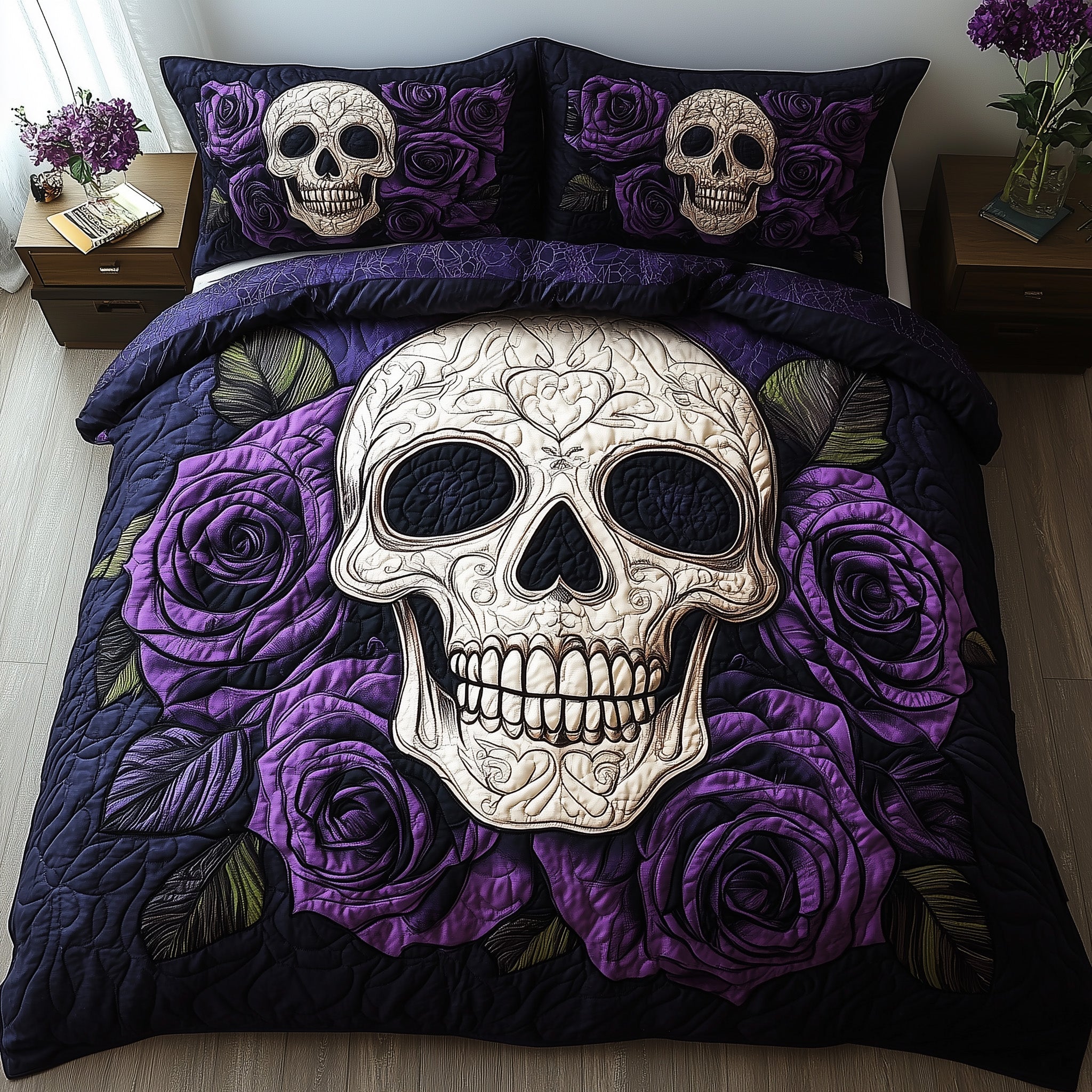 Vintage Skull Quilted Bedding Set Best King Sheet Set Gifts With Skulls On Them