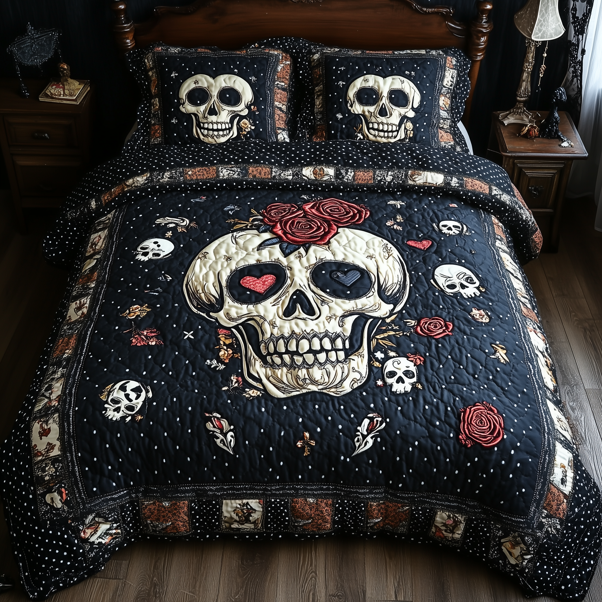 Vintage Skull Quilted Bedding Set Cover Bed Set Skull Gifts For Men