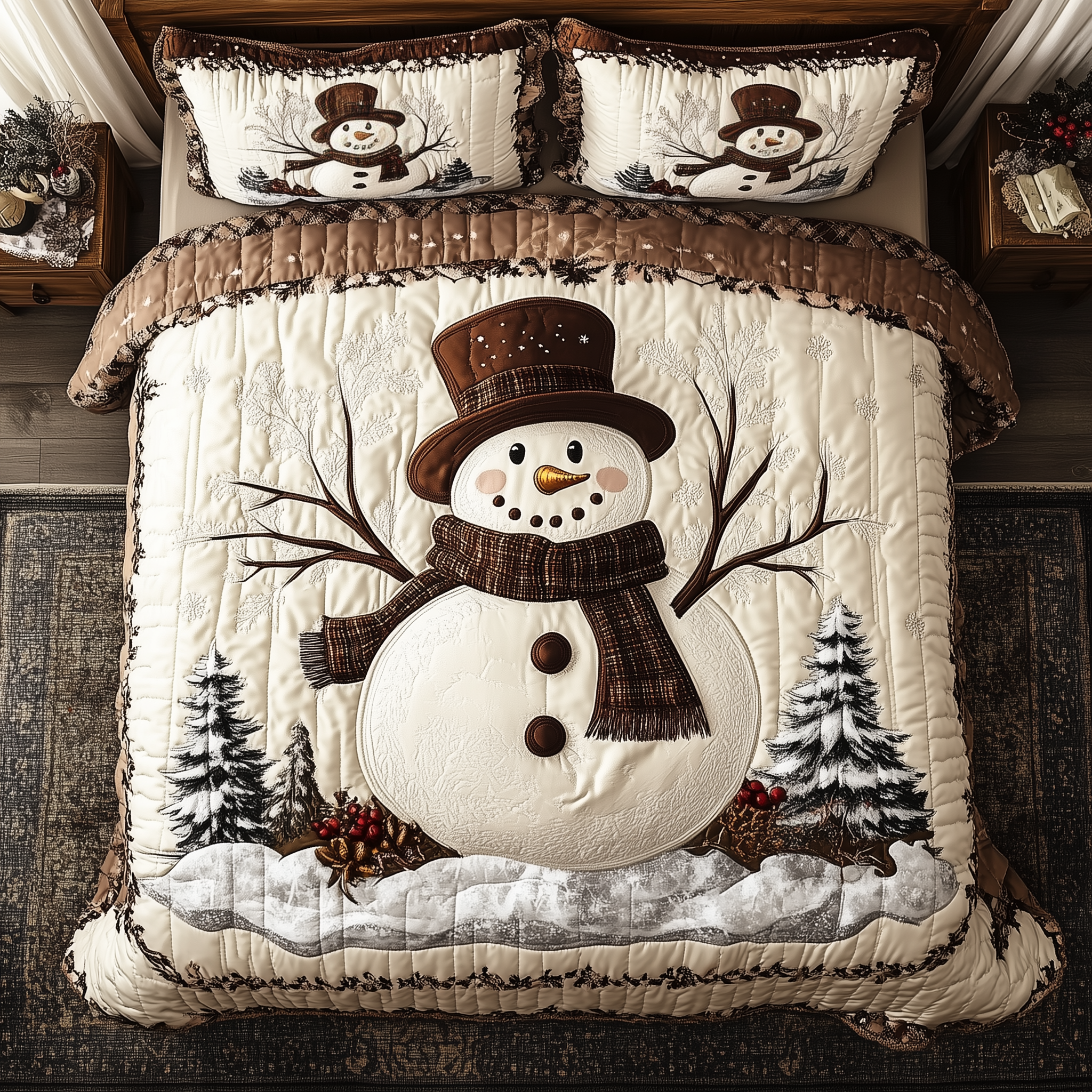 Vintage Snowman Quilted Bedding Set Christmas Bedspreads Top Christmas Gifts 2026