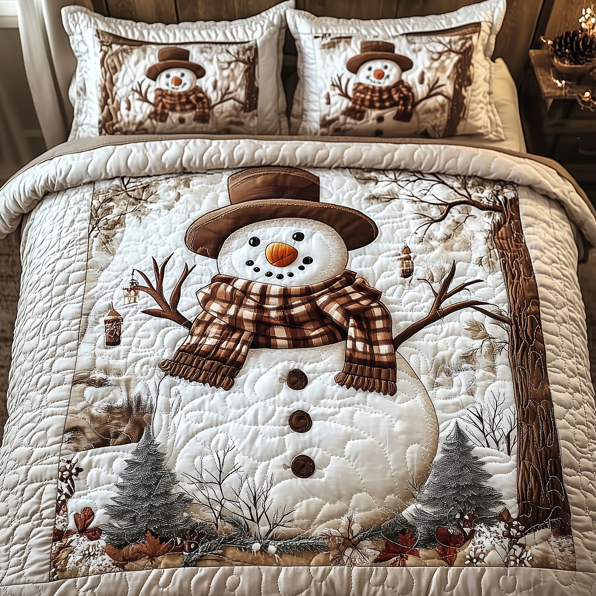 Vintage Snowman Quilted Bedding Set Christmas Comforter Set King Secret Santa Gift Ideas