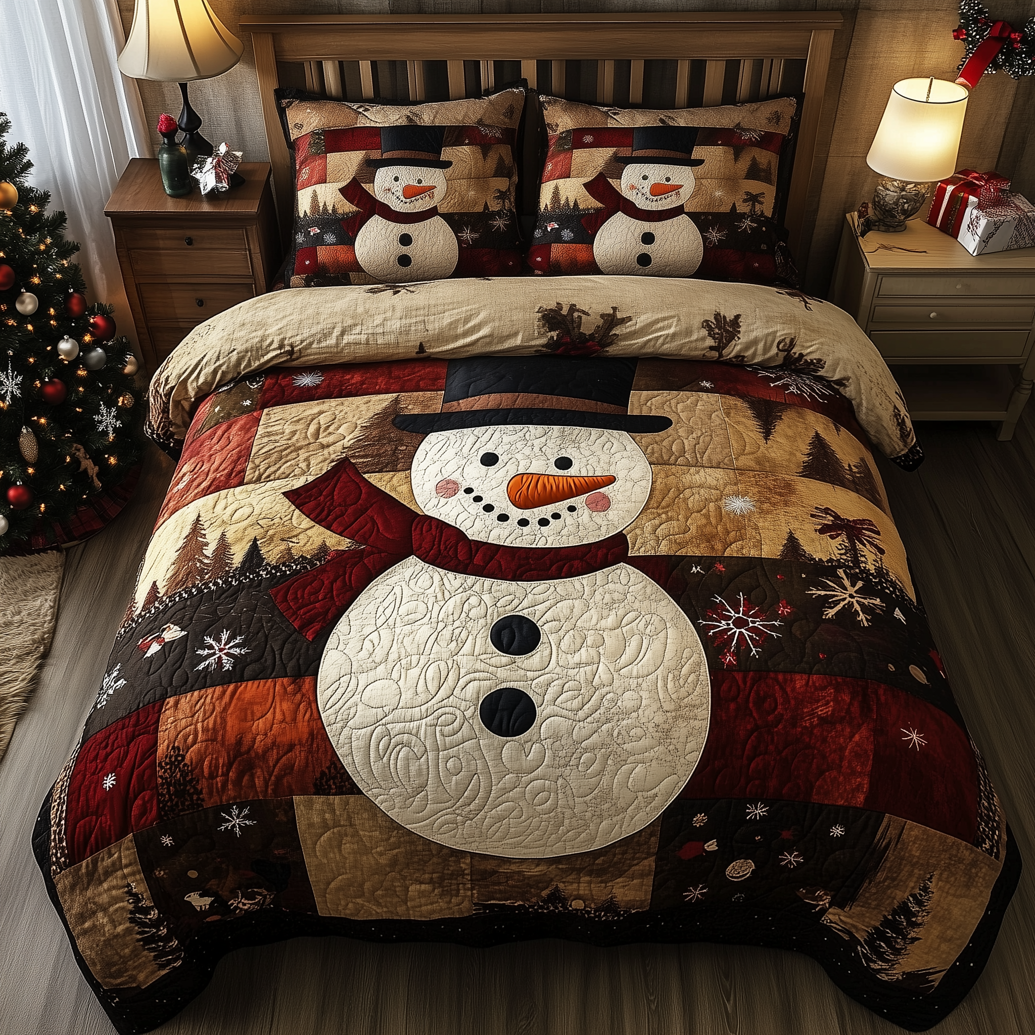 Vintage Snowman Quilted Bedding Set Christmas Room Ideas Christmas Presents