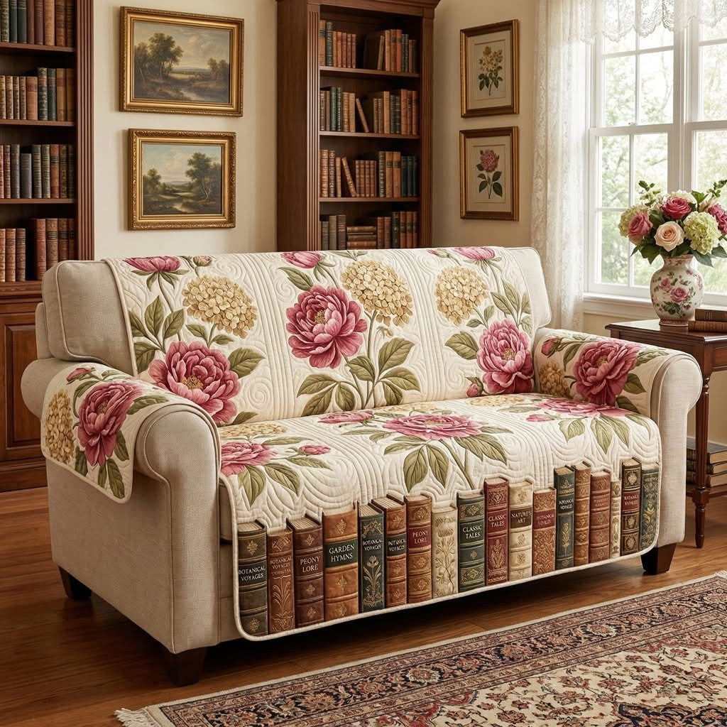 Vintage Spine Stripe Quilted Sofa Cover Floral Slipcovers Sofa Mother's Day Gifts For Bookish