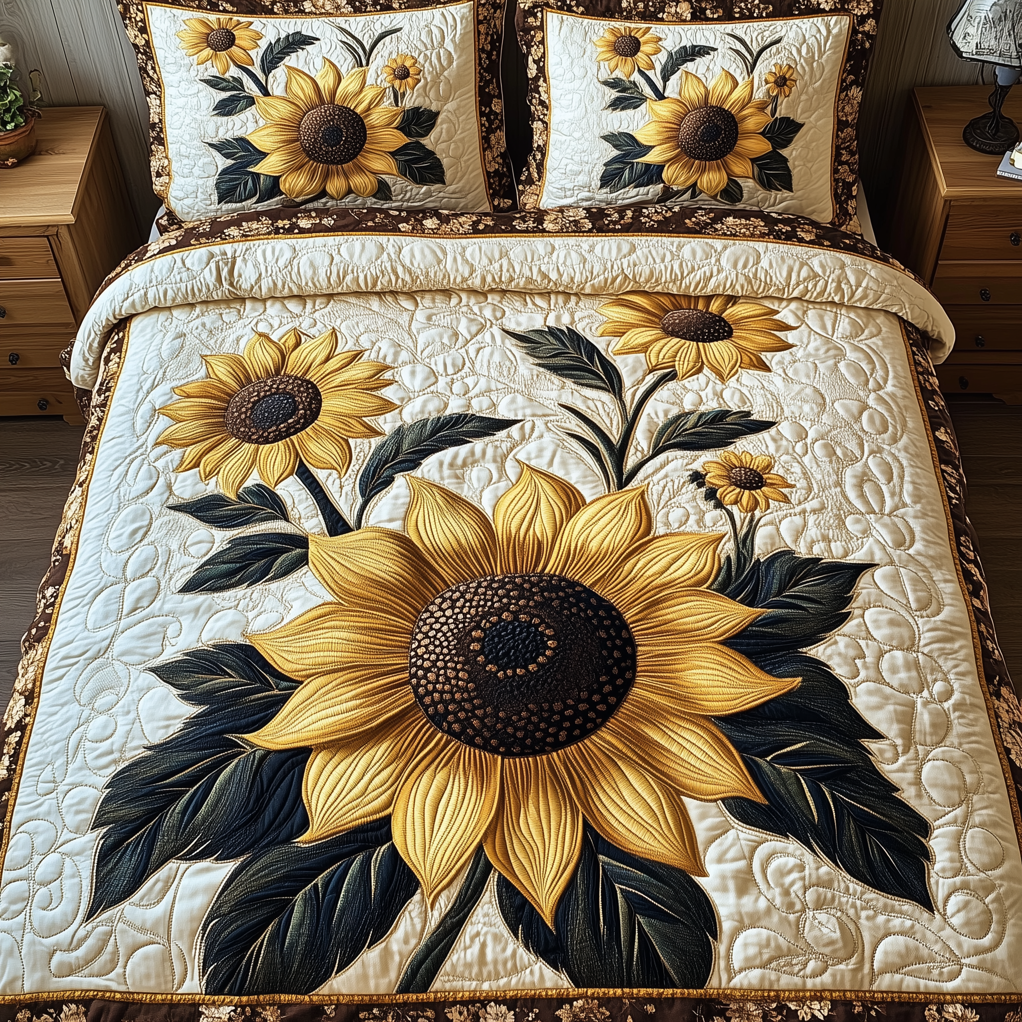 Vintage Sunflower Quilted Bedding Set Cozy Bedroom Ideas Sunflower Gifts For Women