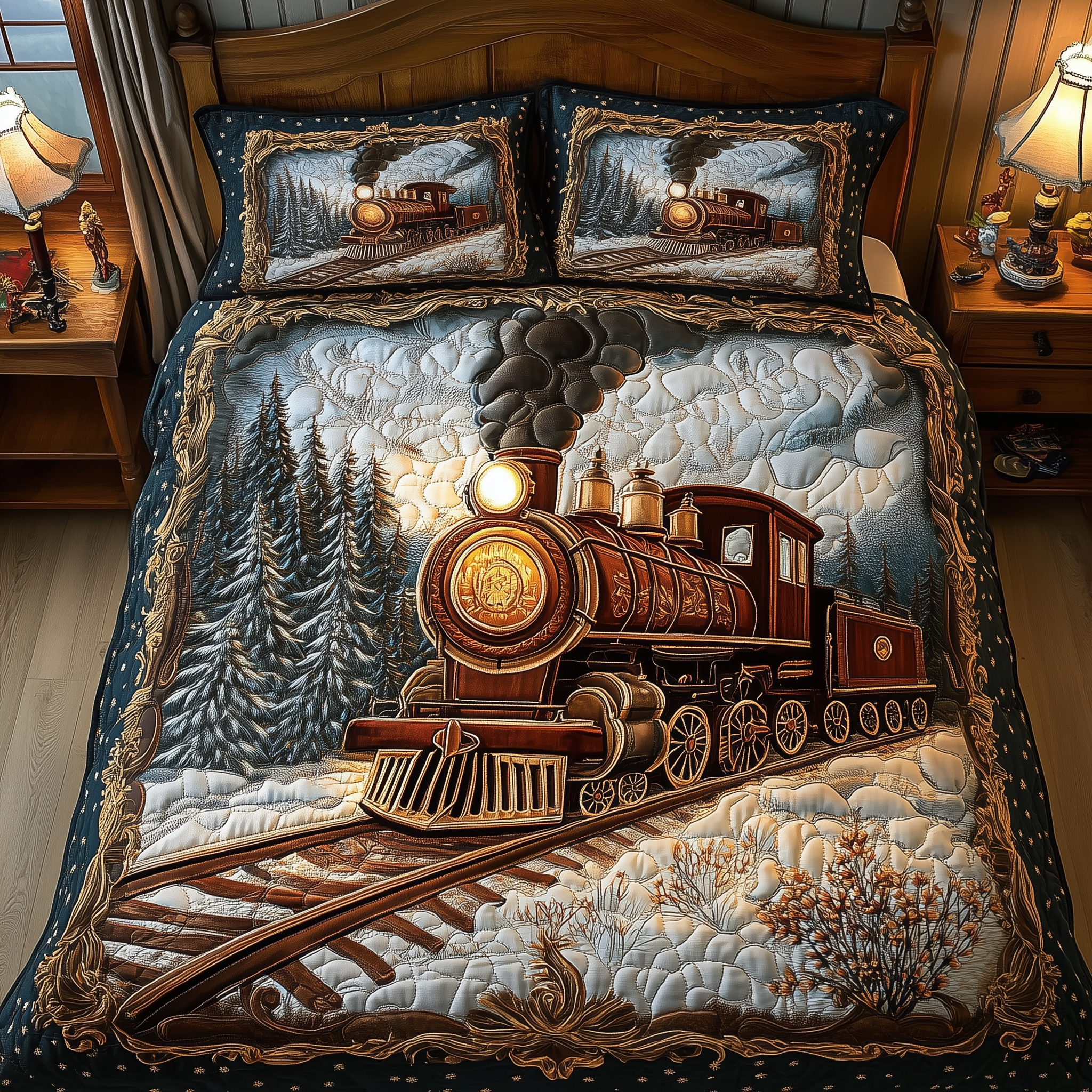 Vintage Train Quilted Bedding Set Xmas Bedroom Ideas Unusual Gifts For Train Lovers