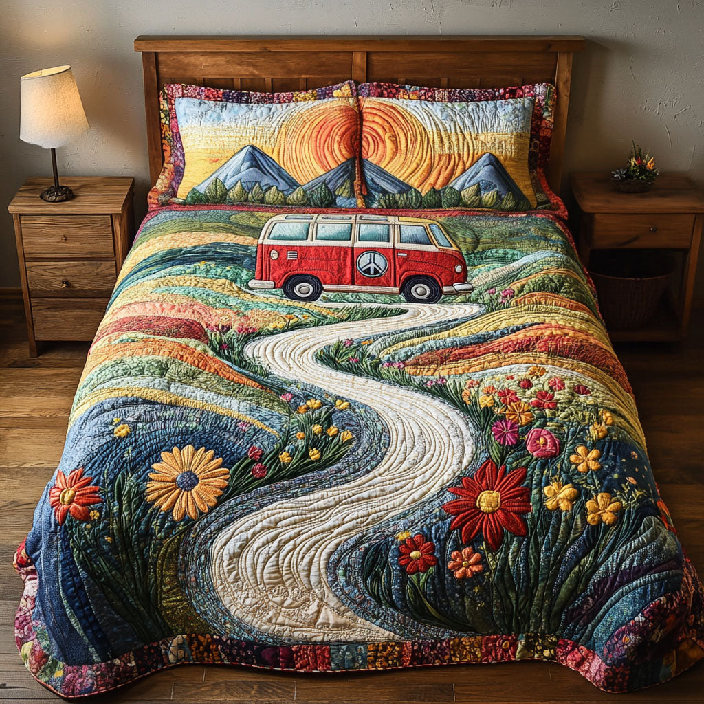 Vintage Wanderlust Quilted Bedding Set Cute Bed Sheets For Teens Hippie Gift