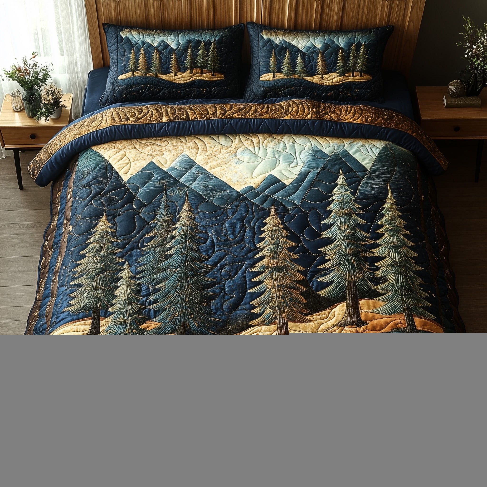 Vintage Woodland Quilted Bedding Set Unusual Bed Sheets Gifts For Father's Day From Wife