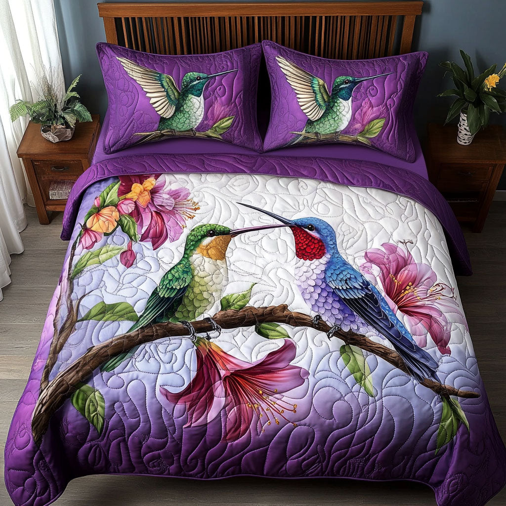 Violet Harmony Pair Quilted Bedding Set Bedroom Decorations Gifts For Hummingbird Watchers